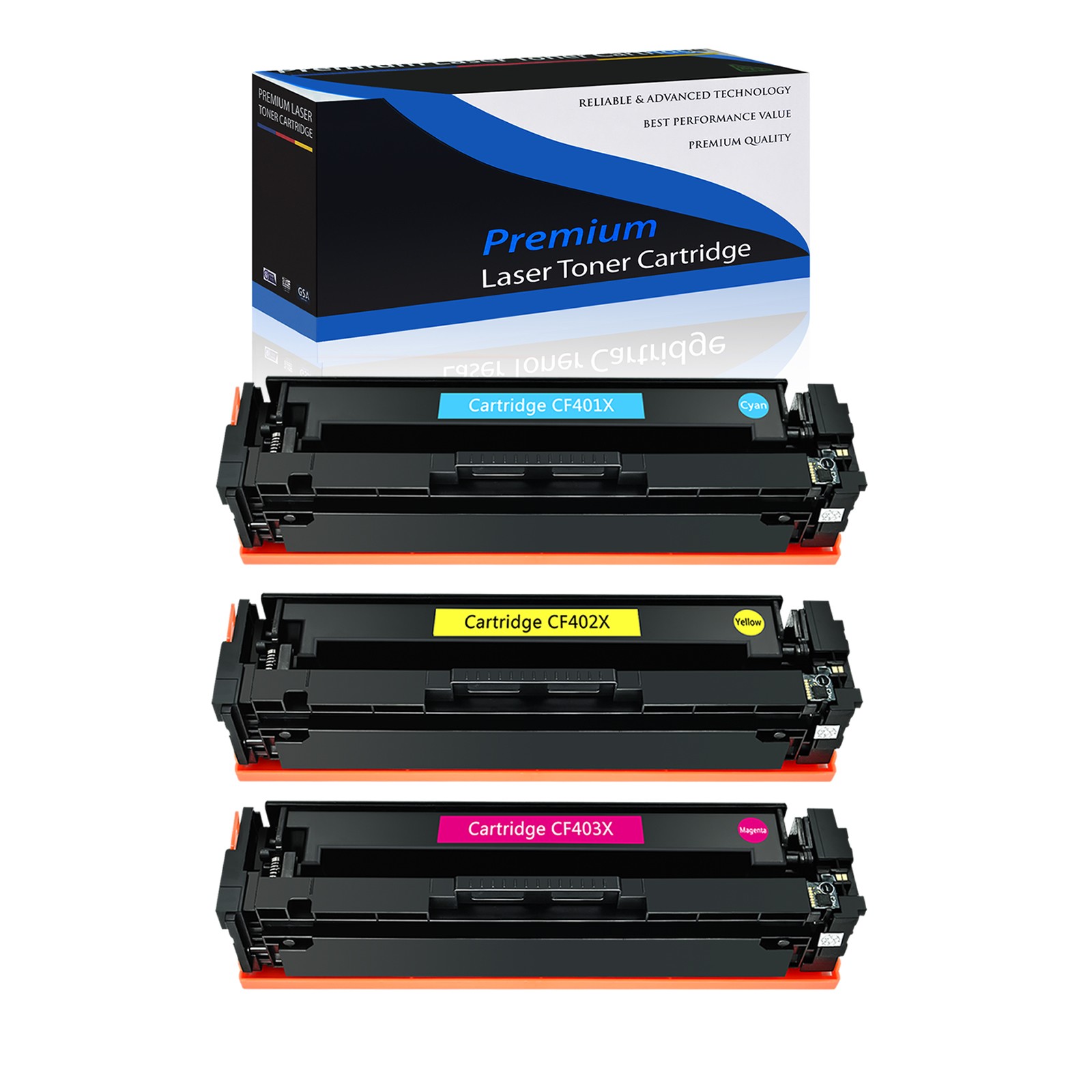 3PK CF401X-CF403X C/M/Y Toner for HP 201X Color LaserJet Pro MFP M277n M252dn