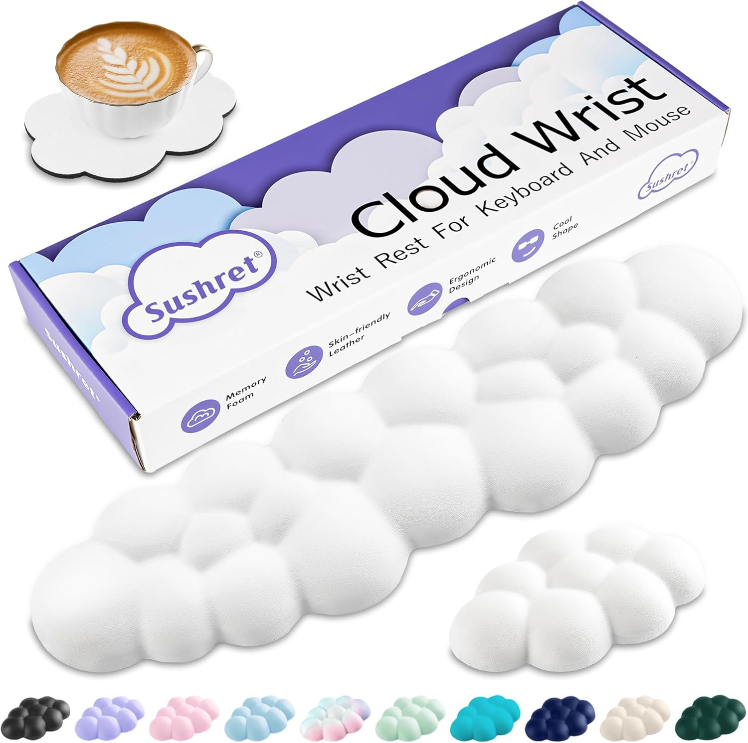 Cloud Wrist Rest Keyboard, Cloud Keyboard Wrist Pad Set with PU Leather Memory F