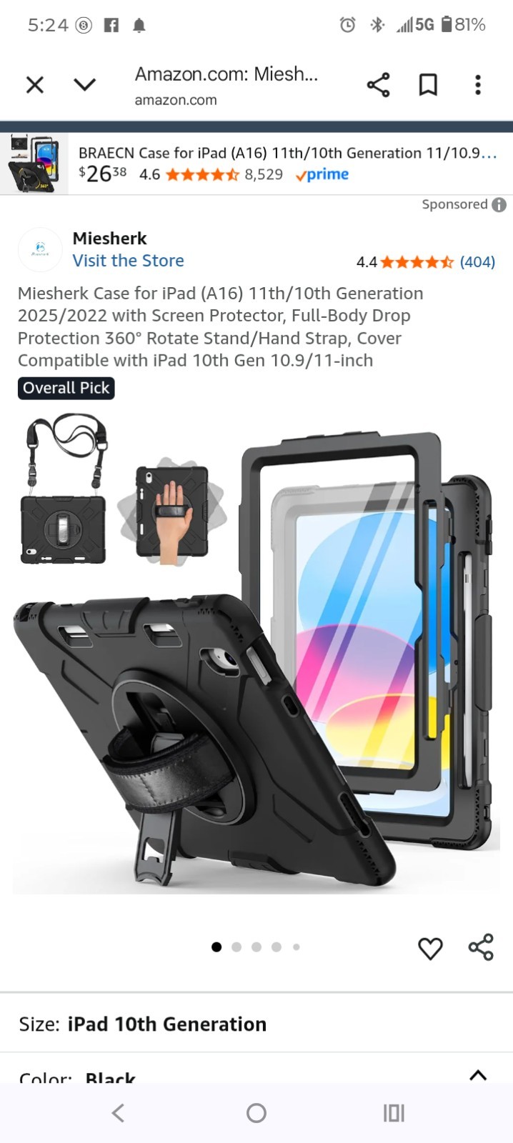 Miesherk Stock Case iPad (A16) 11th /10th Gen Case（TPU）, Black 