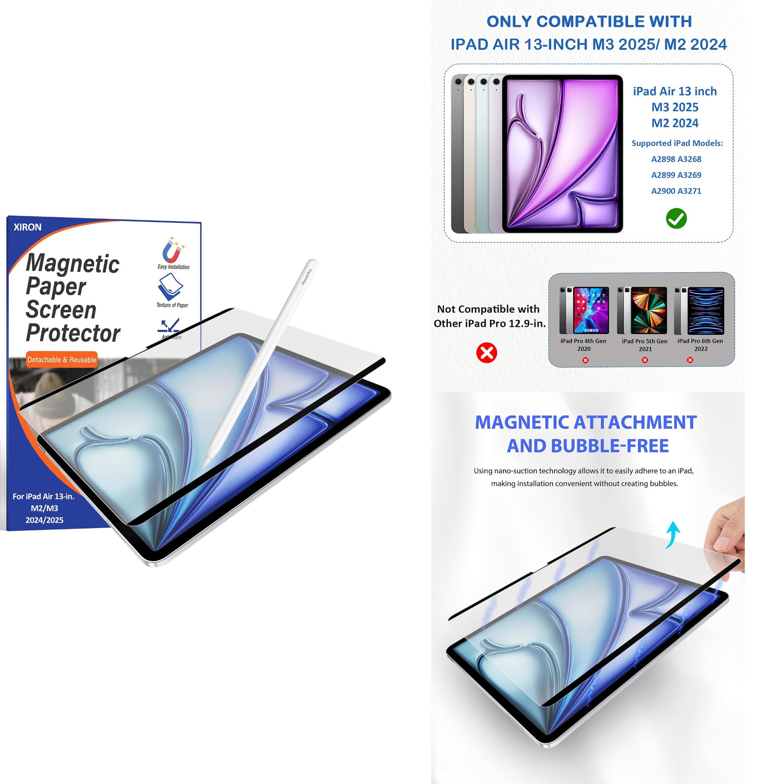 Magnetic Paper Screen Protector for iPad Air 13 inch M4 2026/M3 2025/M2 2024