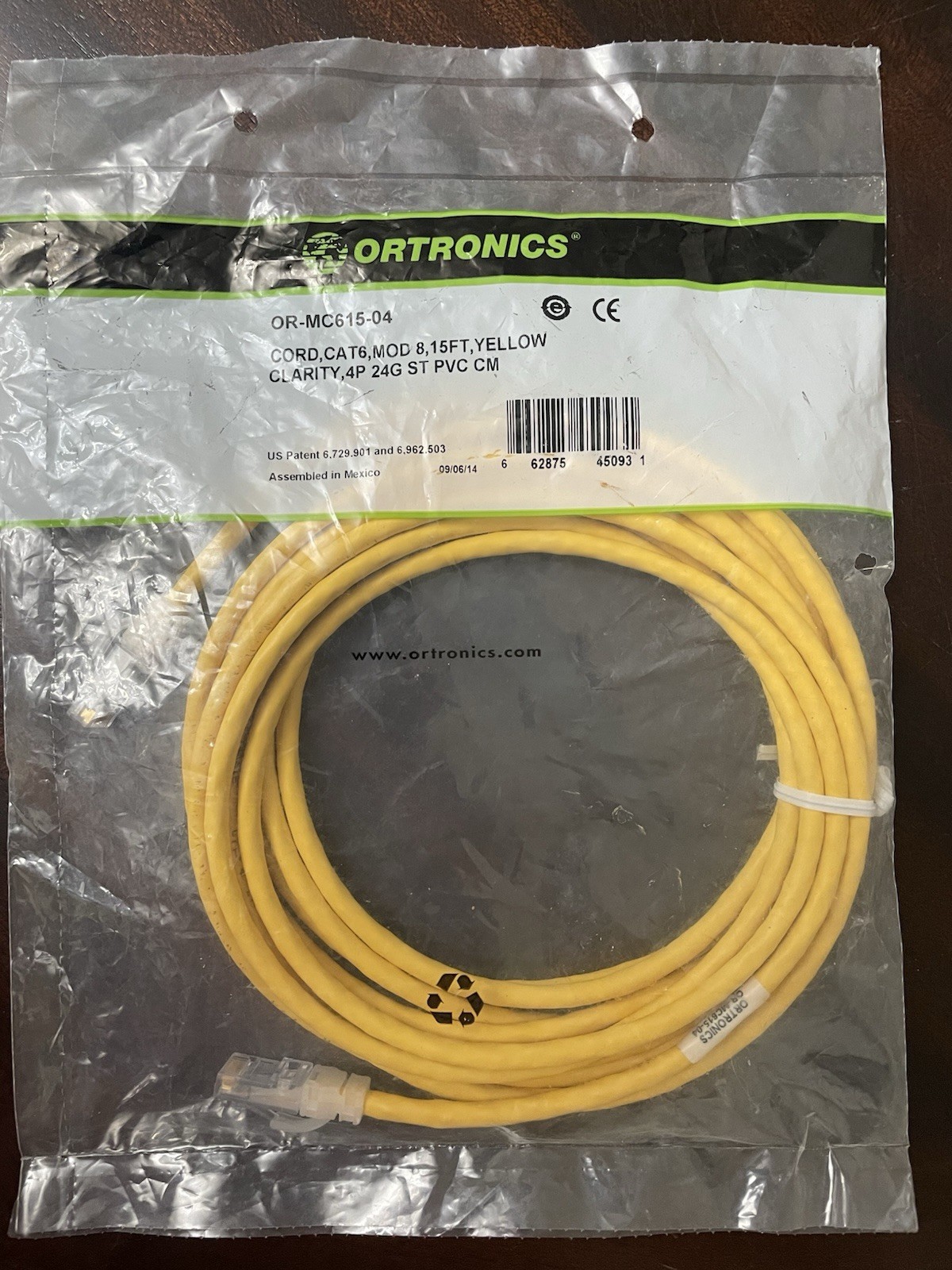 Ortronics OR-MC615-04 Cord Cat6 - 15FT- YELLOW BRAND NEW