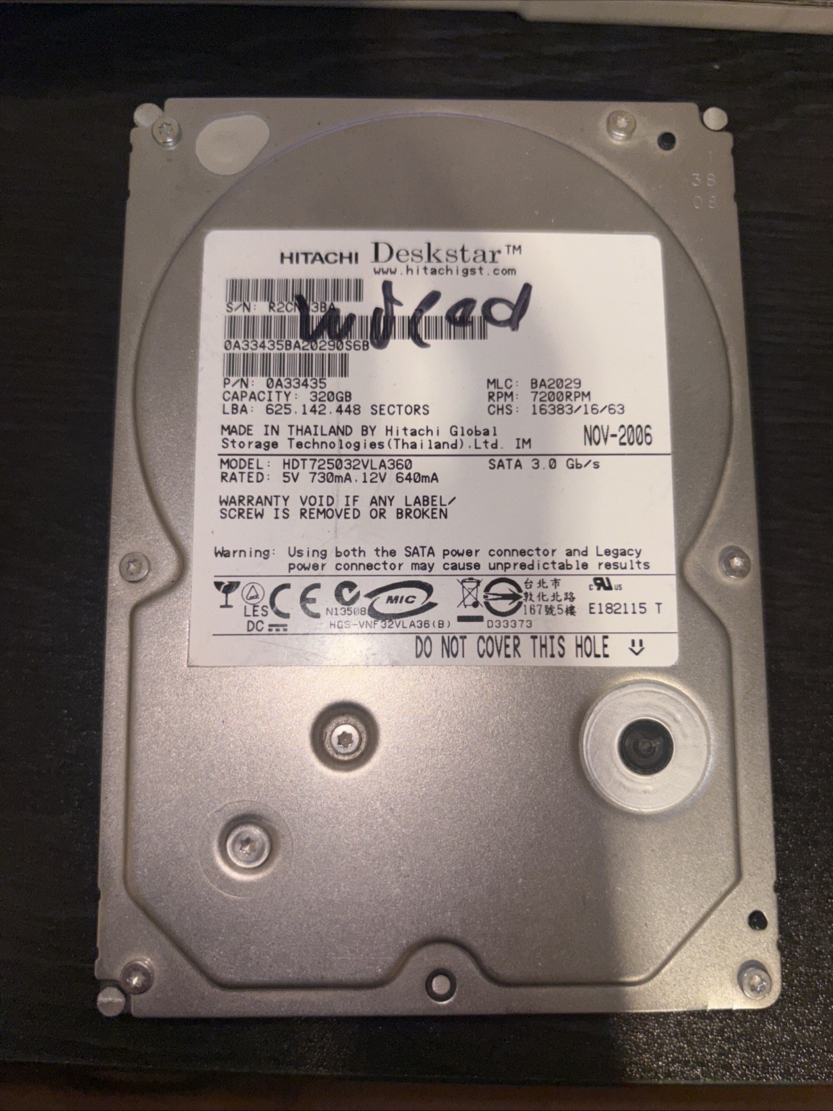 0A33435 - Hitachi 320GB 7200 RPM SATA 3.5" HDD