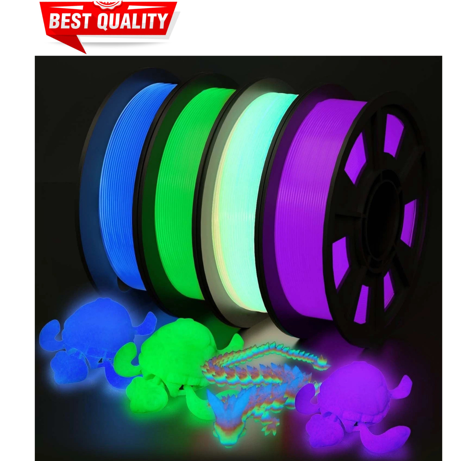 3D Printer Filament Bundle Glow in Dark Multicolor PLA 1.75mm 4 Pack