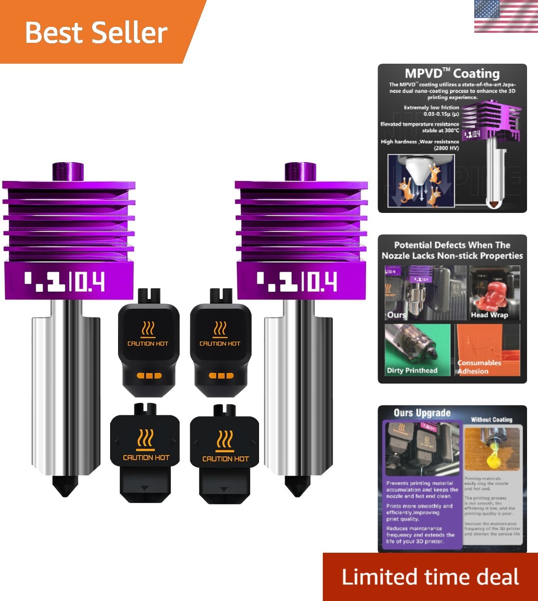 2PK MPVD Hotend 0.4mm for Bambu Lab X2D/P2S H2/A1 Series Nozzle Upgrade Nano-...