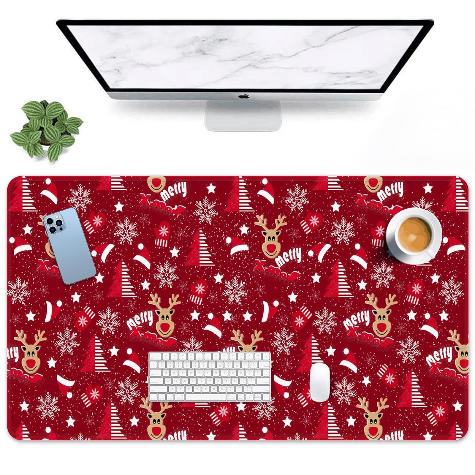 Christmas Deer Large Rubber Mouse Pad Gaming Desk Mat 31.5x15.7 Inch