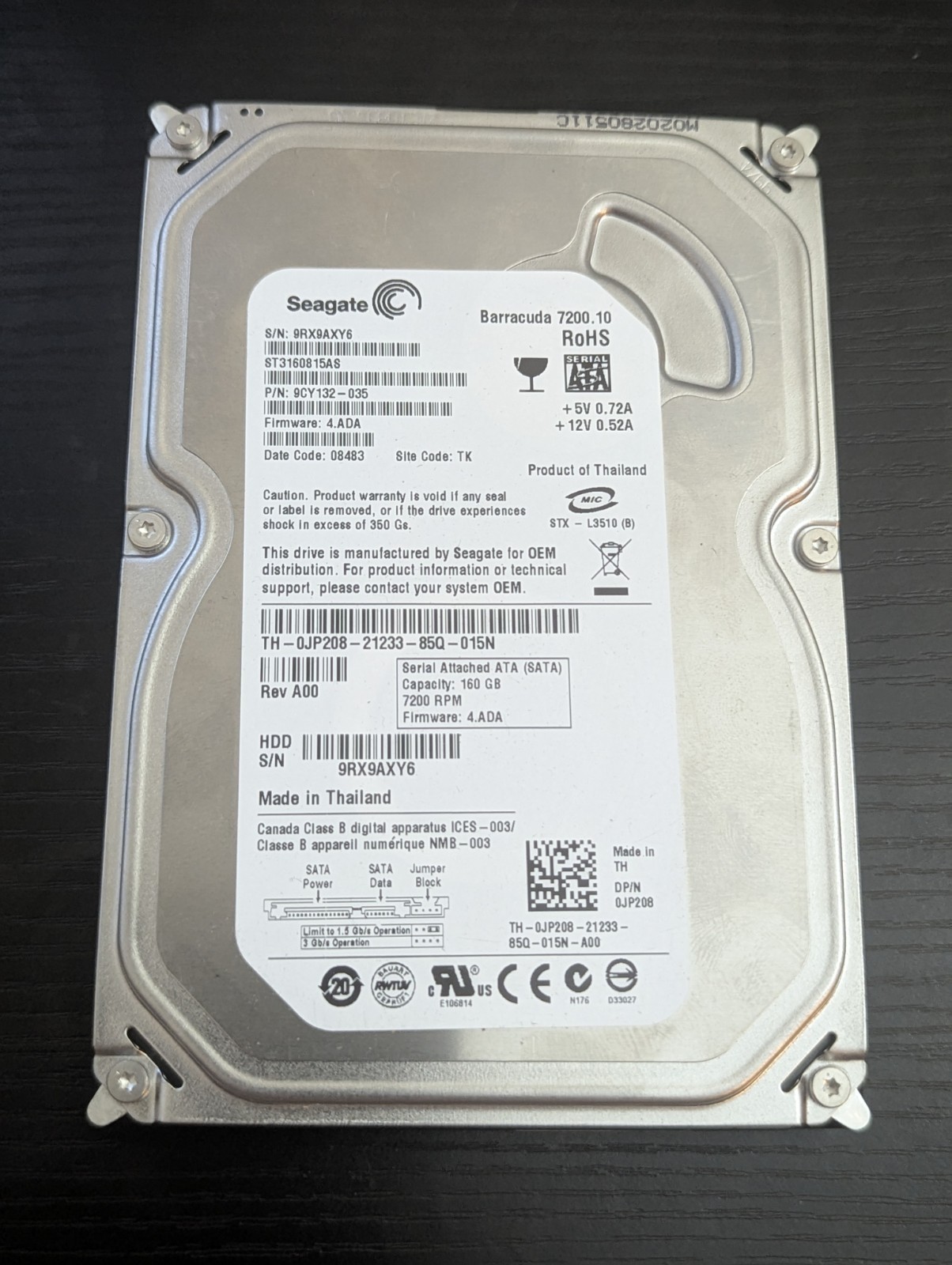 Seagate Barracuda ST3160815AS HDD, 3.5" 160GB, 7200RPM, 194 B1