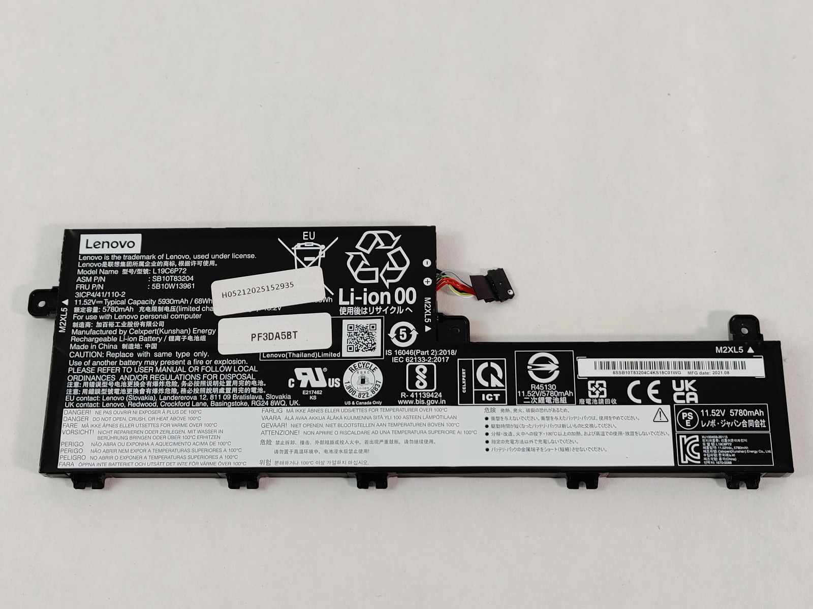 Lenovo ThinkPad P15v Gen 3 5930mAh 6 Cell 11.52 V Laptop Battery 5B10W13961