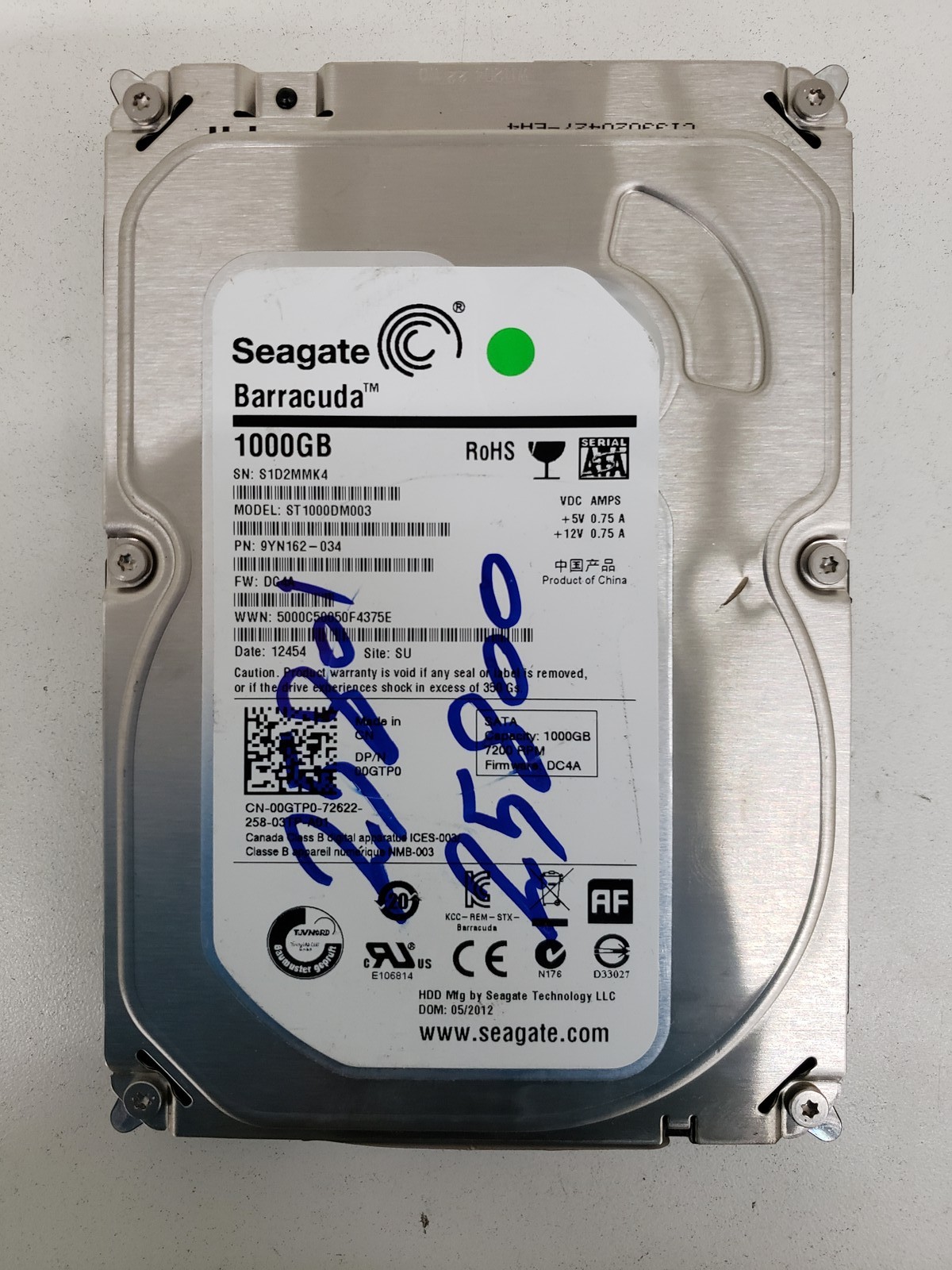 Seagate ST1000DM003 1TB 3.5in 6Gb/s 7200 RPM SATA Hard Drive HDD P/N: 9YN162-034