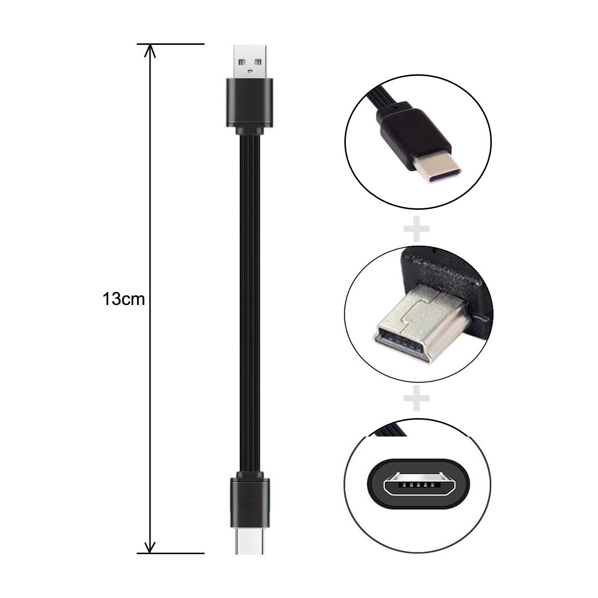 Chenyang 3pcs/lot 13cm USB 2.0 Type-A to Mini Micro USB Type-C Male Data