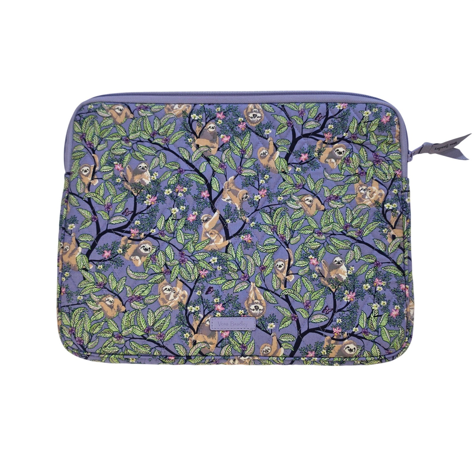 Vera Bradley Purple Sloth Quilted Laptop Sleeve Case Padded Tech Pouch 14 Inch