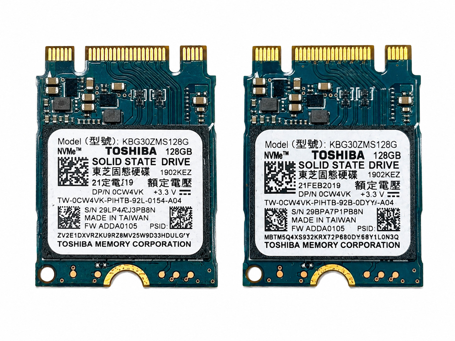 2 Pack Toshiba KBG30ZMS128G 128GB NVMe PCIe M.2 2230 Internal SSD Solid State Dr