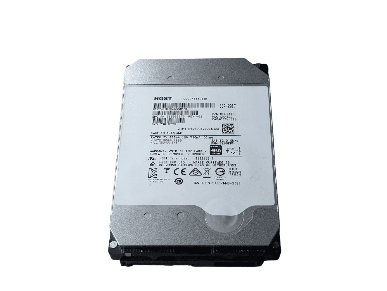HGST 8TB 0F27419 SAS Server 3.5" 12 Gb/s Hard Drive HUH721008AL4200