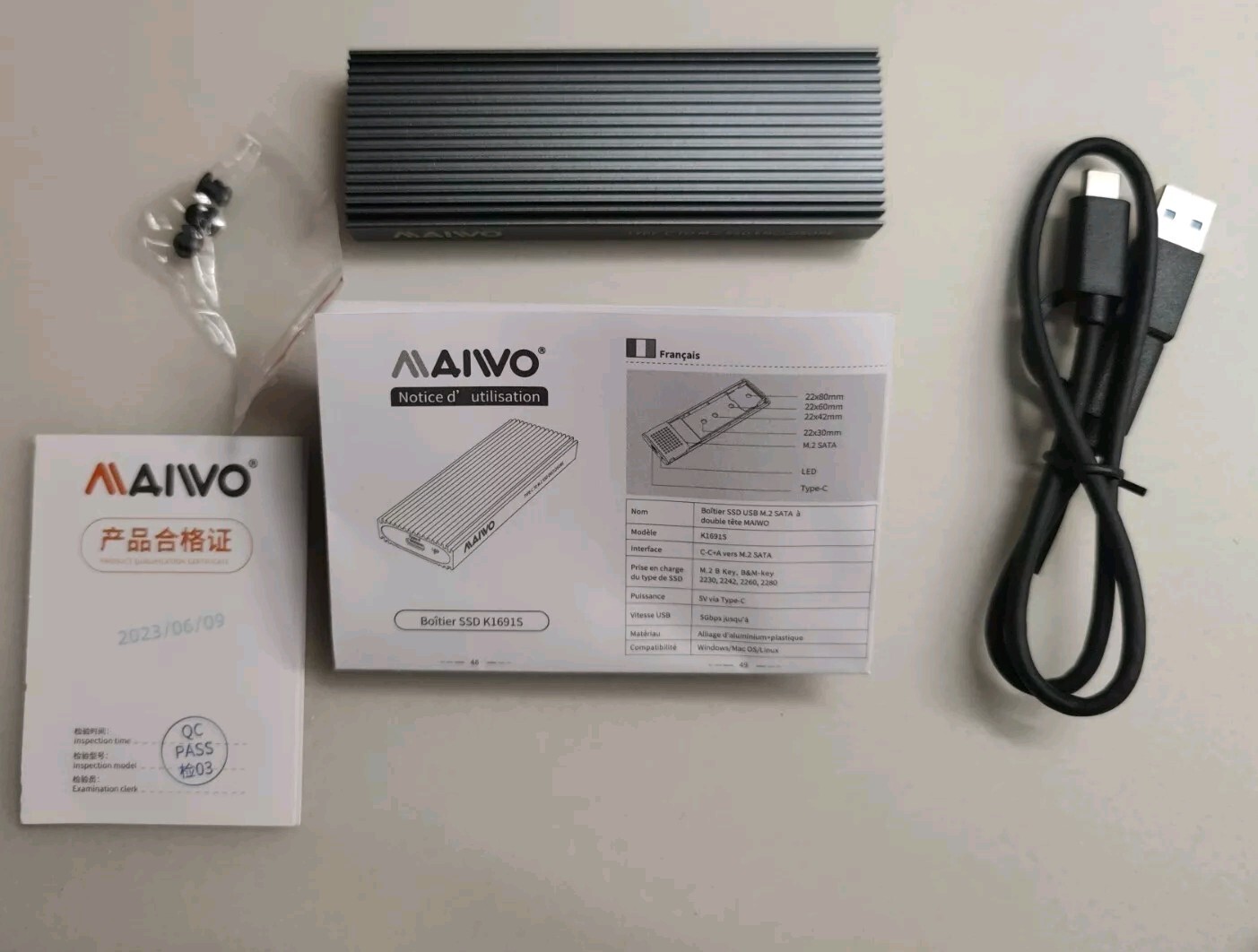 MAIWO K1691S M.2 SATA SSD Tool Free Enclosure Type-C