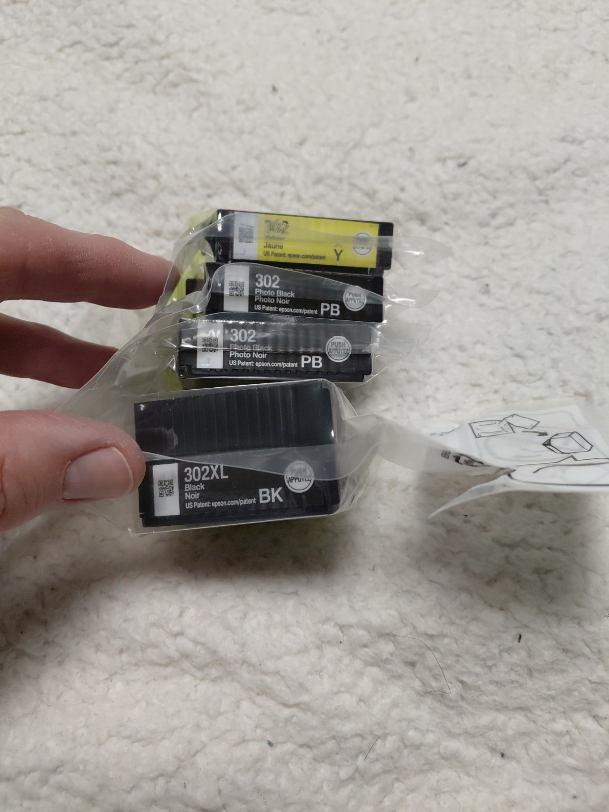 Genuine EPSON 302XL black ink, 302 Photo Black and Yellow.  NEW shrink wrapped