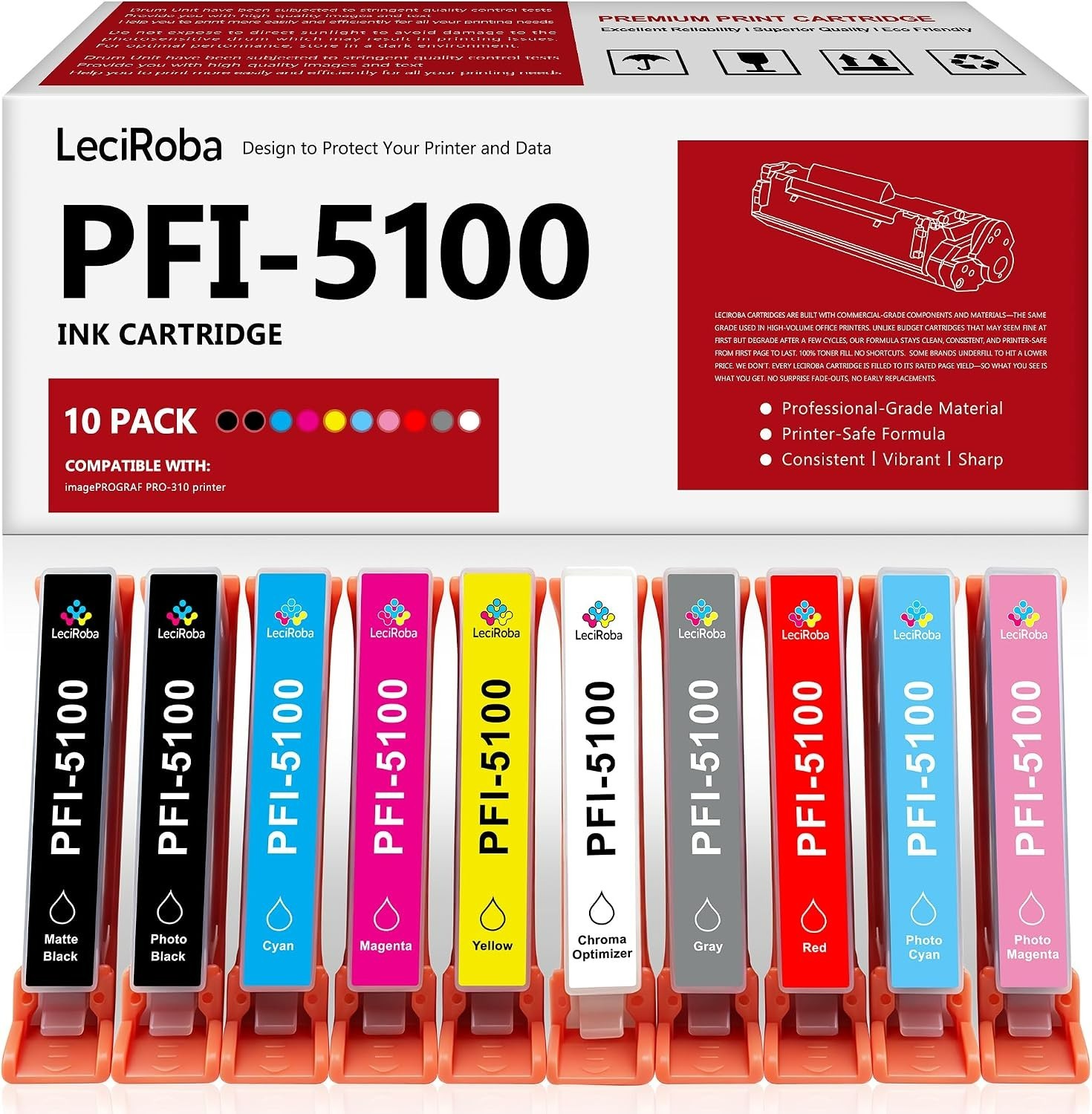 NEW PFI-5100 10 Color Pack Ink Cartridges PFI5100 Ink Cartridge Tank PFI 5100