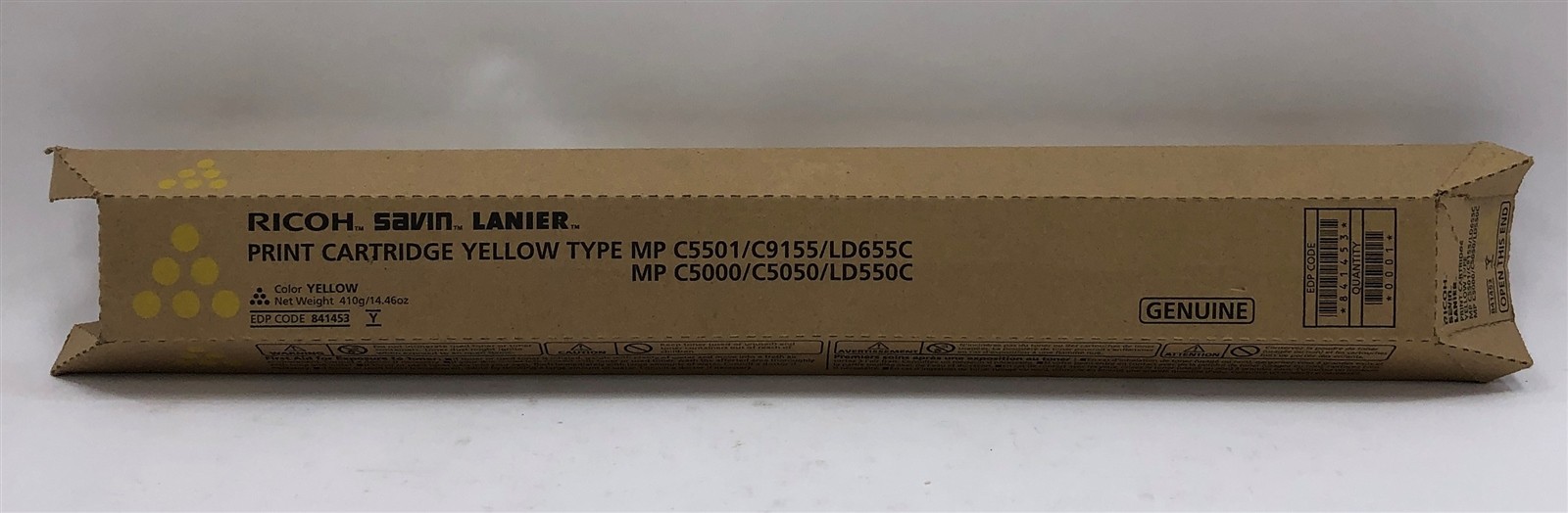 Open Box Richoh Savin Lanier Yellow Print Cartridge 841453 MP C5501 C9155 LD655C