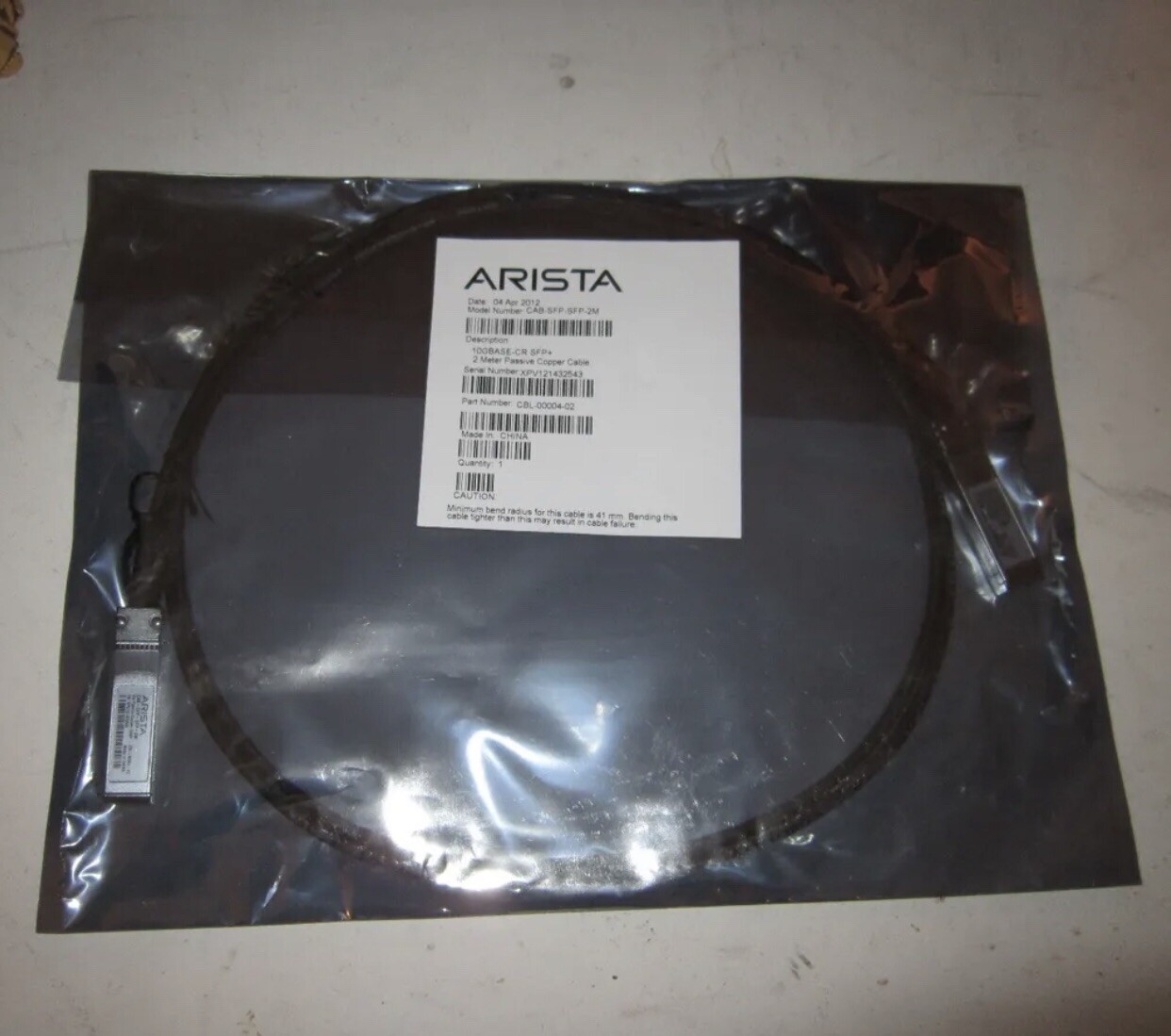 ARISTA CBL-10004-20 - CAB-SFP-SFP-2M, 10GBASE-CR SFP+ 2m Cable