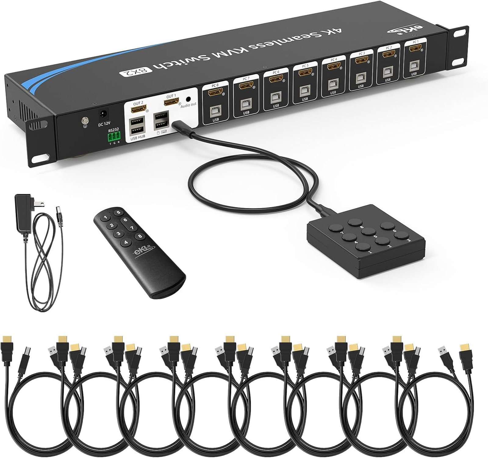 8 Port Real Seamless Switching HDMI KVM Switch 8 Computers 4K@30Hz 1U Rack