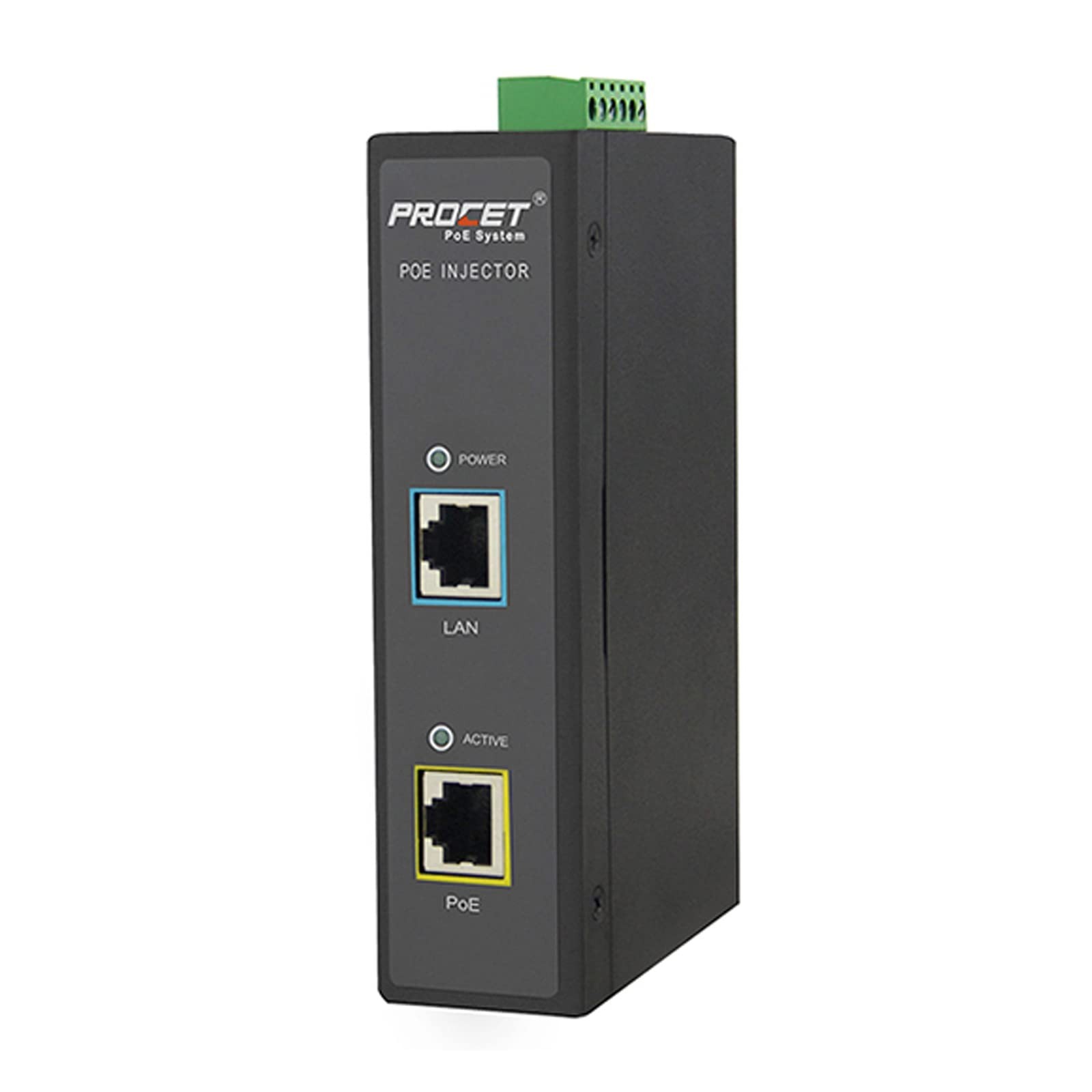 Procet Industrial Gigabit DIN Rail 12~55V DC Input High Power Over Ethernet P...