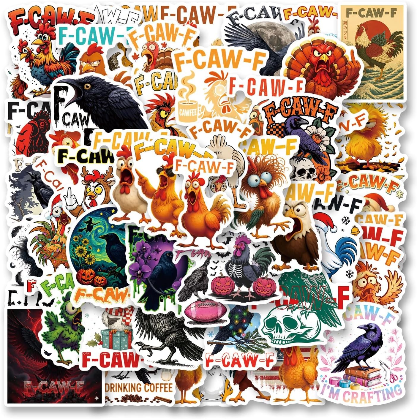 50Pcs F-CAW-F Stickers Funny Meme F Caw F Chicken Crow Sticker F-caw-f