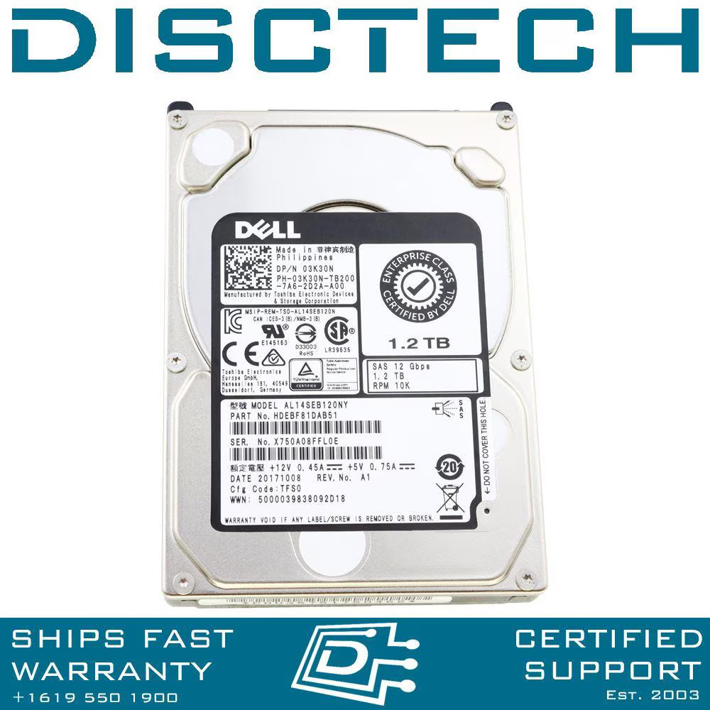 Dell 3K30N / Toshiba AL14SEB120NY 1.2TB 10K 12Gbps SFF SAS Hard Drive