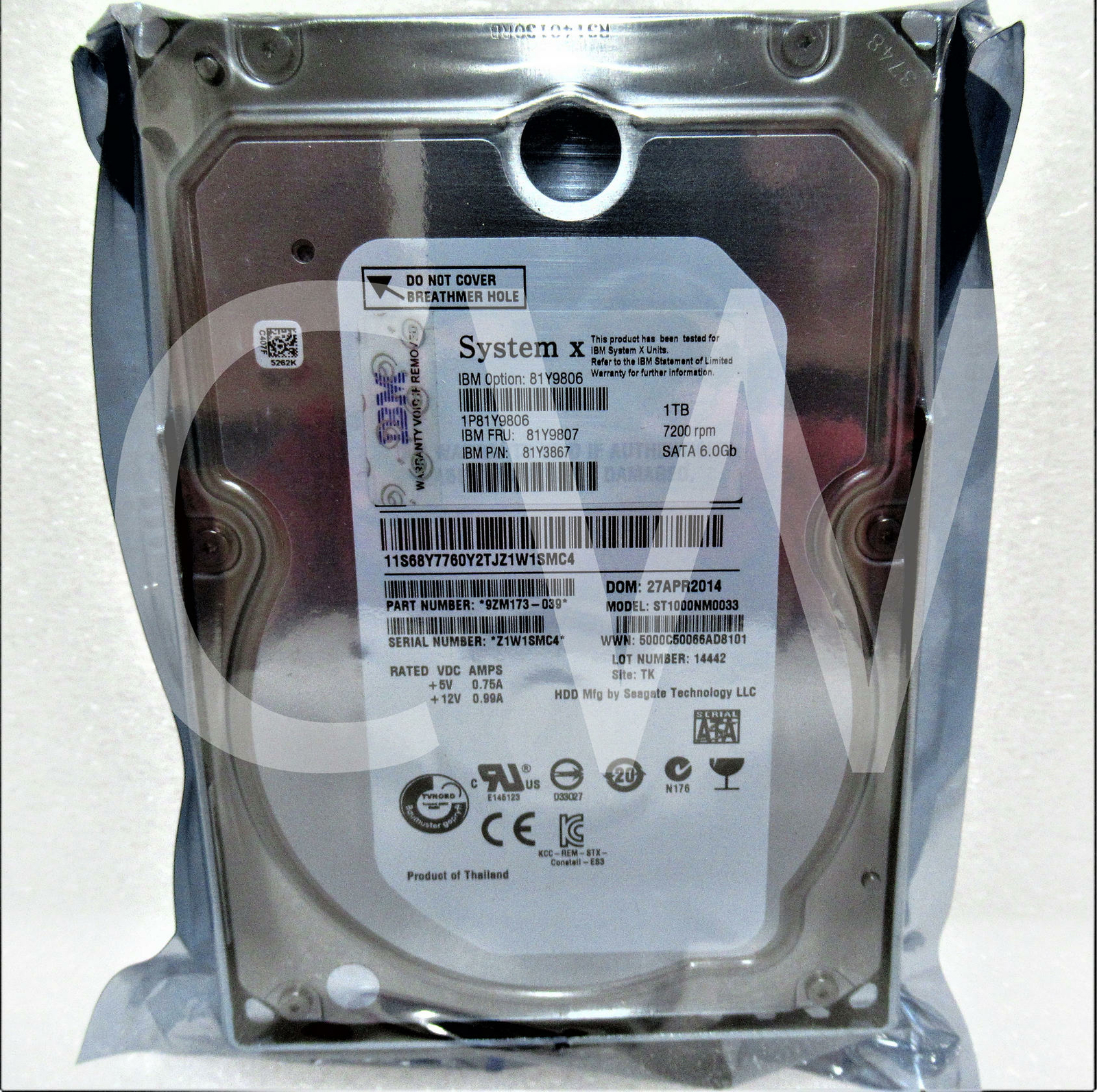 81Y9806 81Y9807 81Y3867 IBM 1TB 7.2K RPM 6Gb/s 3.5" SATAII SERVER HDD Hard Drive