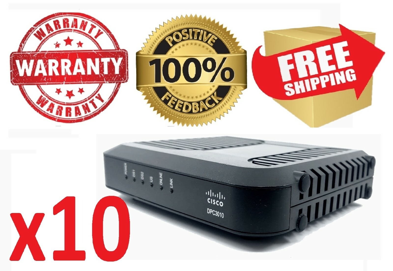 Lot x10 CISCO DPC3010 8x4 DOCSIS 3.0 Cable Modems with PWR & CAT5 