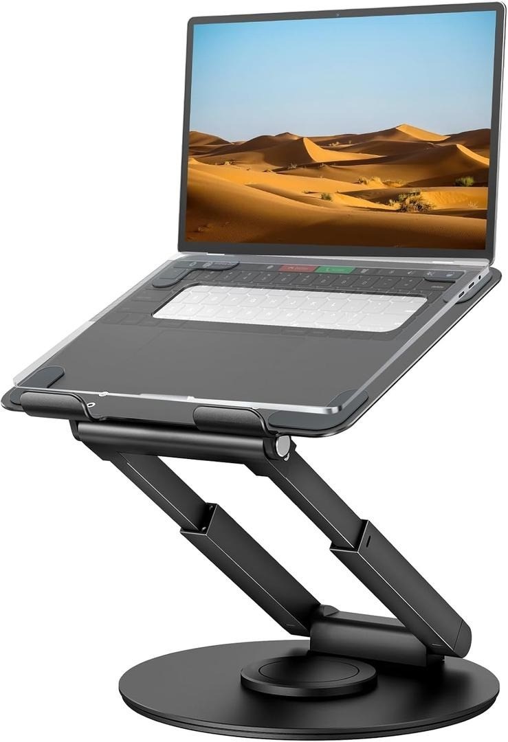 tounee Telescopic Laptop Stand for Desk w/ 360° Swivel Base, Sit to Stand Black