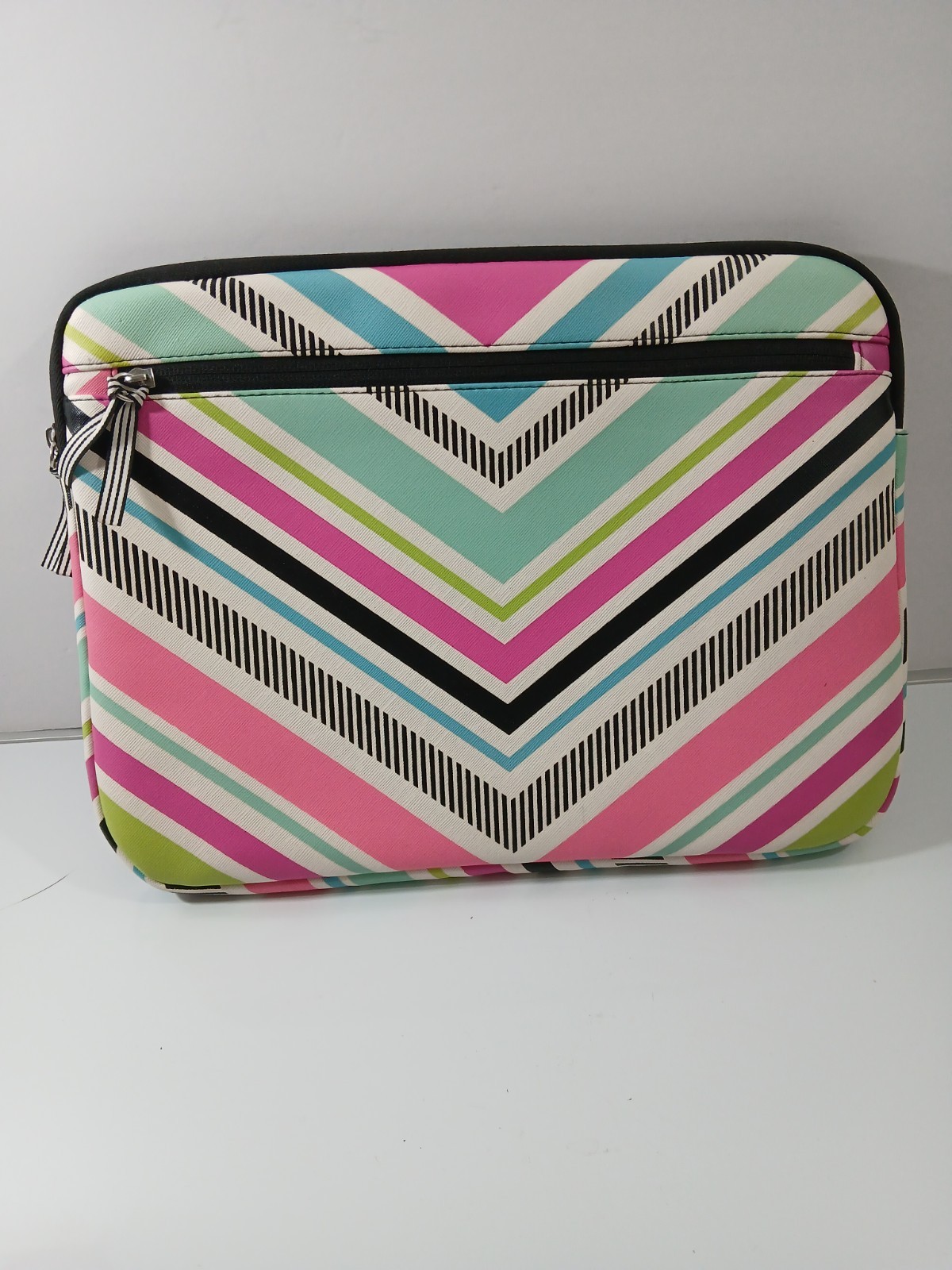 Studio C Quilted Padded Laptop Sleeve PINK BLACK  14x10 Case MULTI  STRIPES