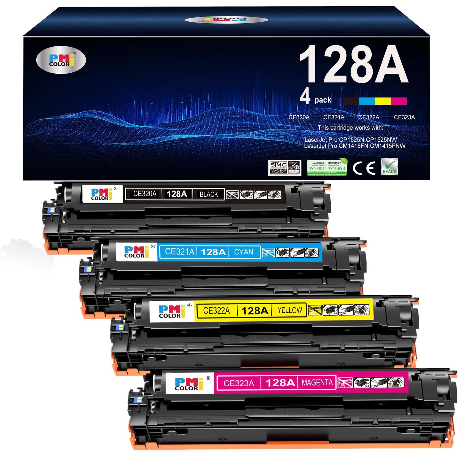 PM Colori 128A 4 Pack Toner for HP CP1525n CP1525nw CM1415fnw CM1415fn Black