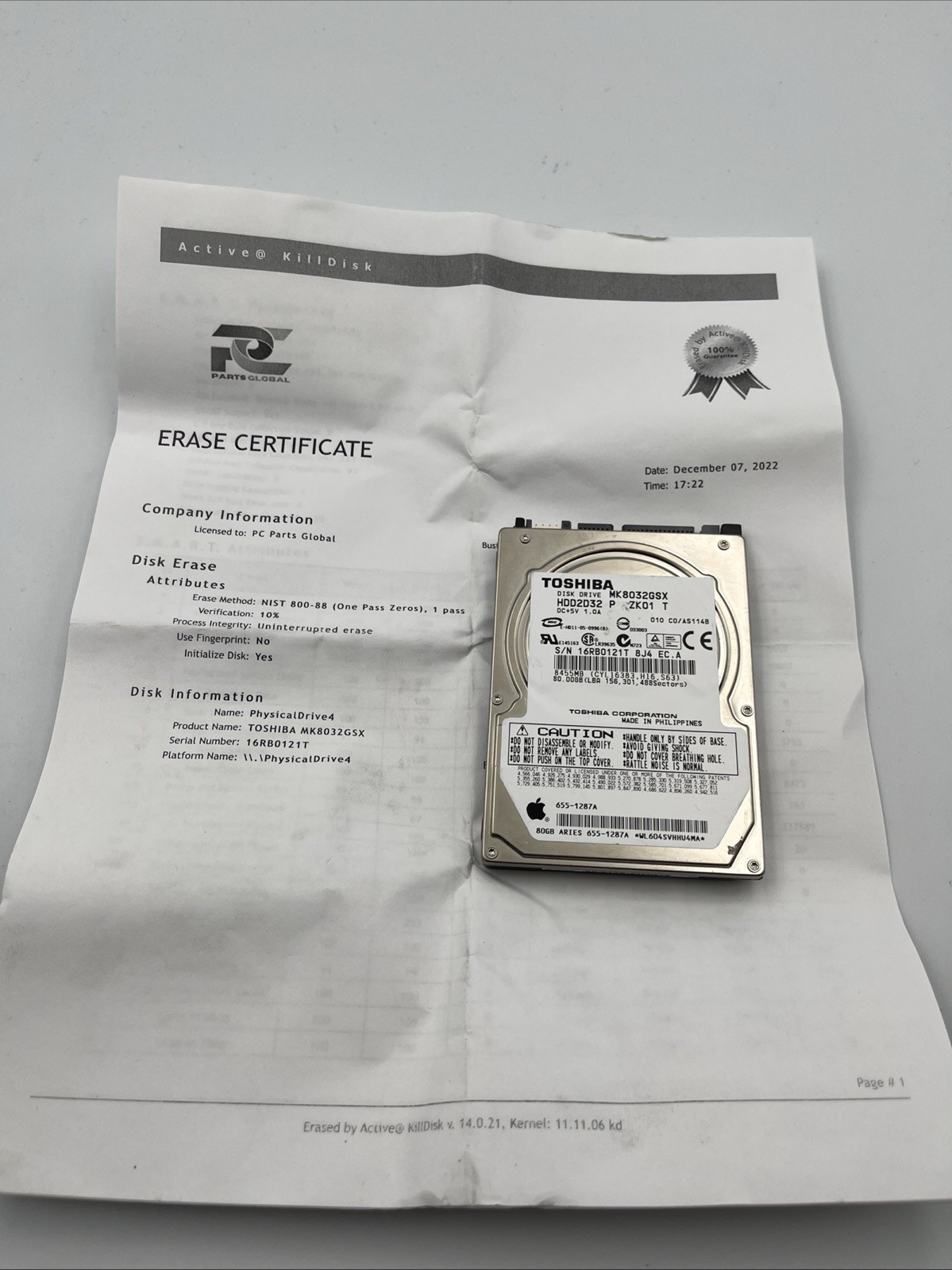 Toshiba MK8032GSX (HDD2D32 B ZK01 S) 010 A0/AS111G 80gb 2.5" Sata Hard Drive