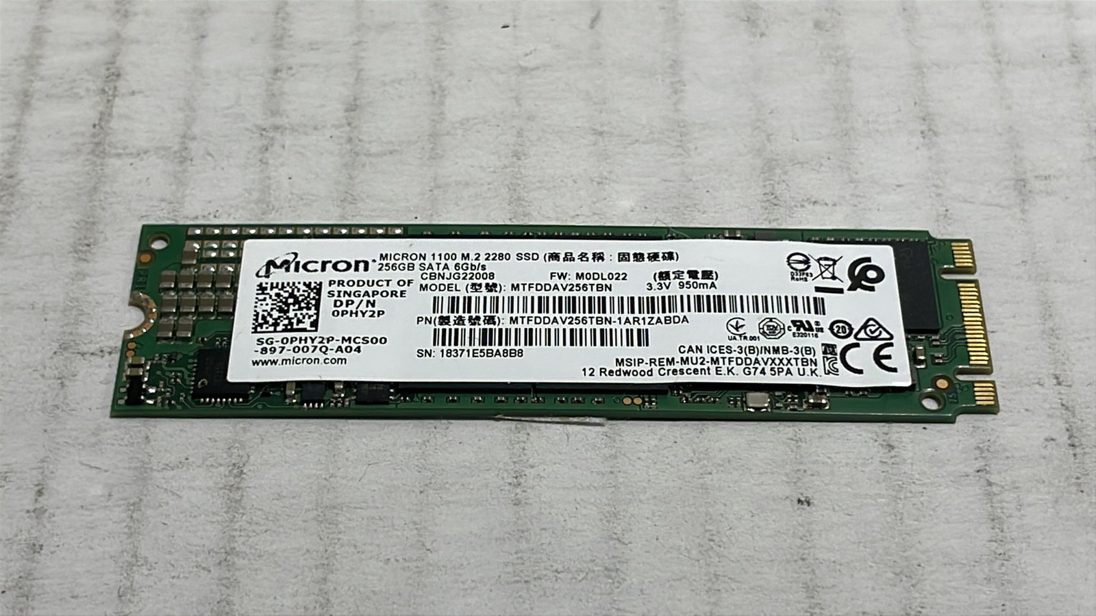 Micron 1100 256GB M.2 2280 SATA III SSD MTFDDAV256TBN-1AR1ZABDA