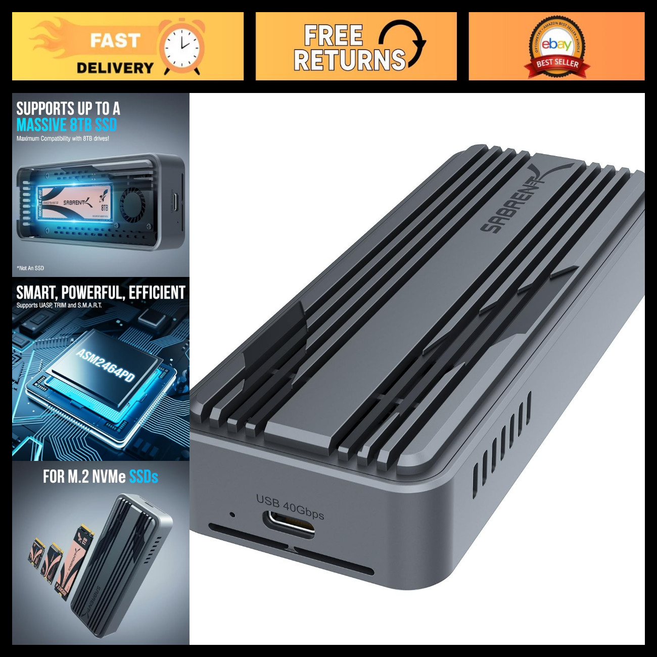 USB4 NVMe SSD Enclosure, Tool-Free Design, 3900MB/s High-Speed Transfer