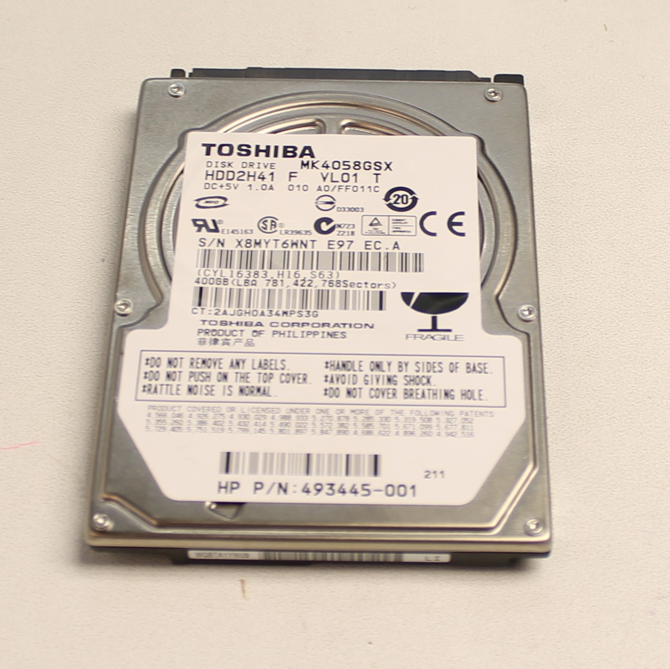 493445-001 Toshiba Hard Drive 400Gb 2.5 5400Rpm Sata "GRADE A"