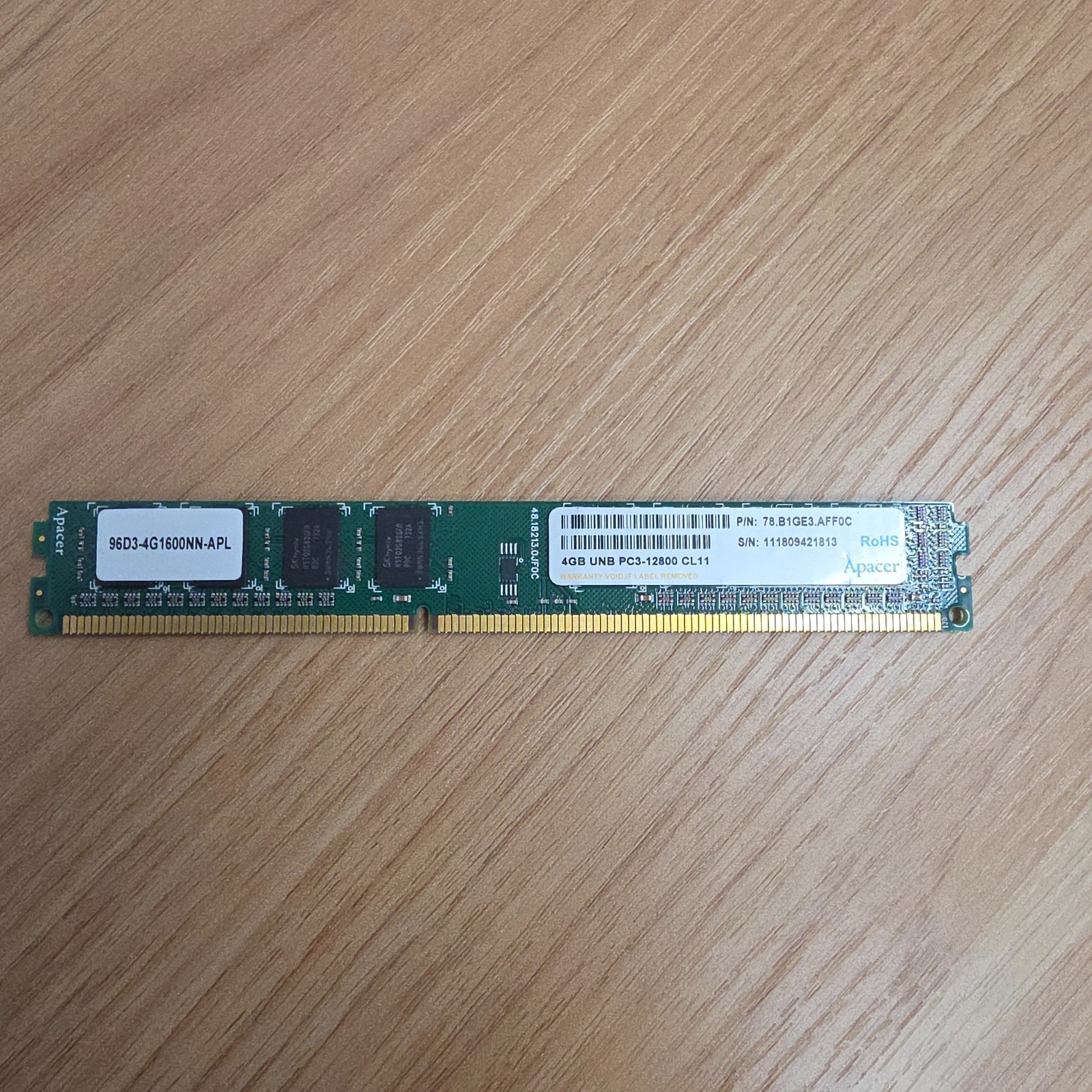 78.B1GE3.AFF0C Apacer 4GB DDR3 Non ECC PC3-12800 1600Mhz 2Rx8