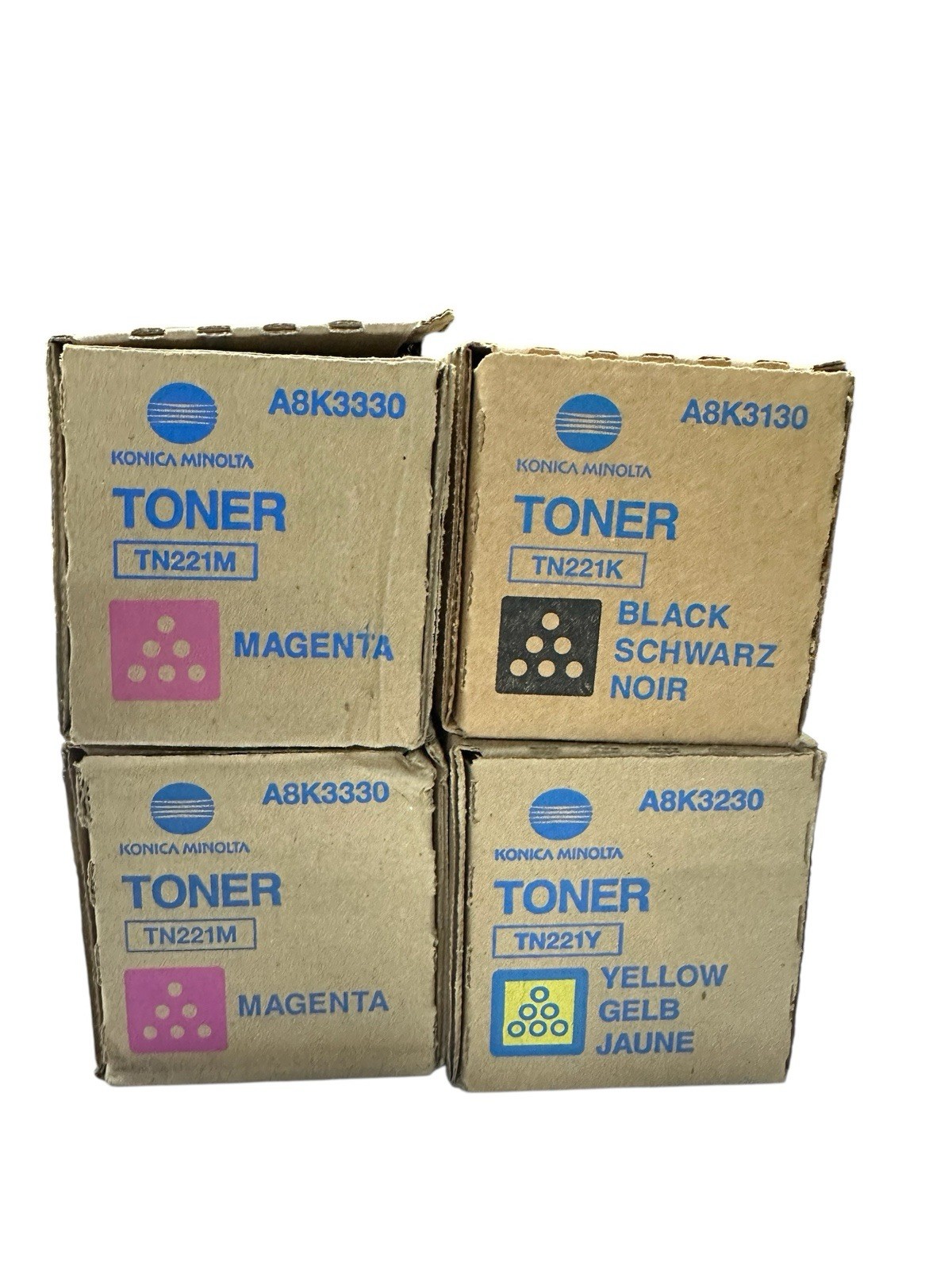 Konica Minolta TN221M TN221Y TN221K Set Of 4 Toner Cartridge NEW FreeShip