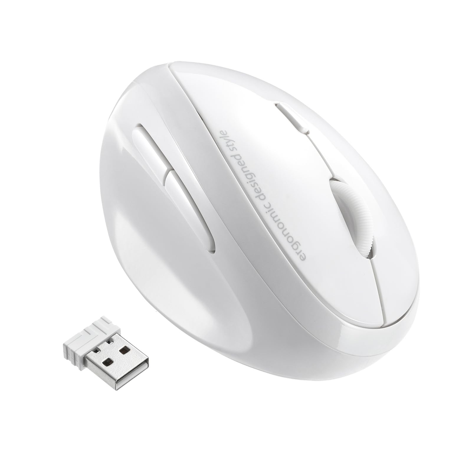 2.4G Wireless Left Handed Ergonomic Mouse 5 Button DPI Vertical White