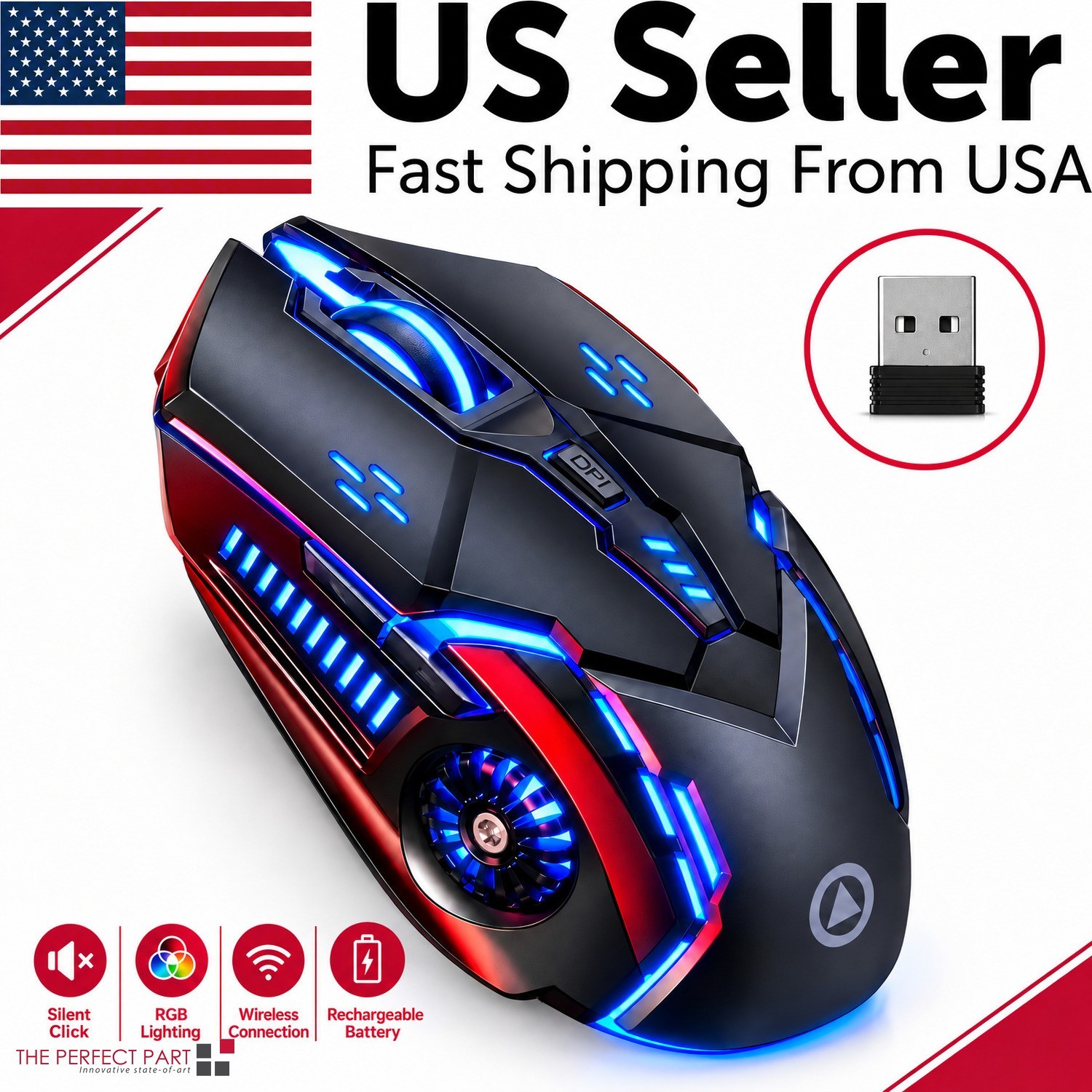 Wireless Gaming Mouse Silent RGB Rechargeable LED Optical USB Mouse Laptop PC