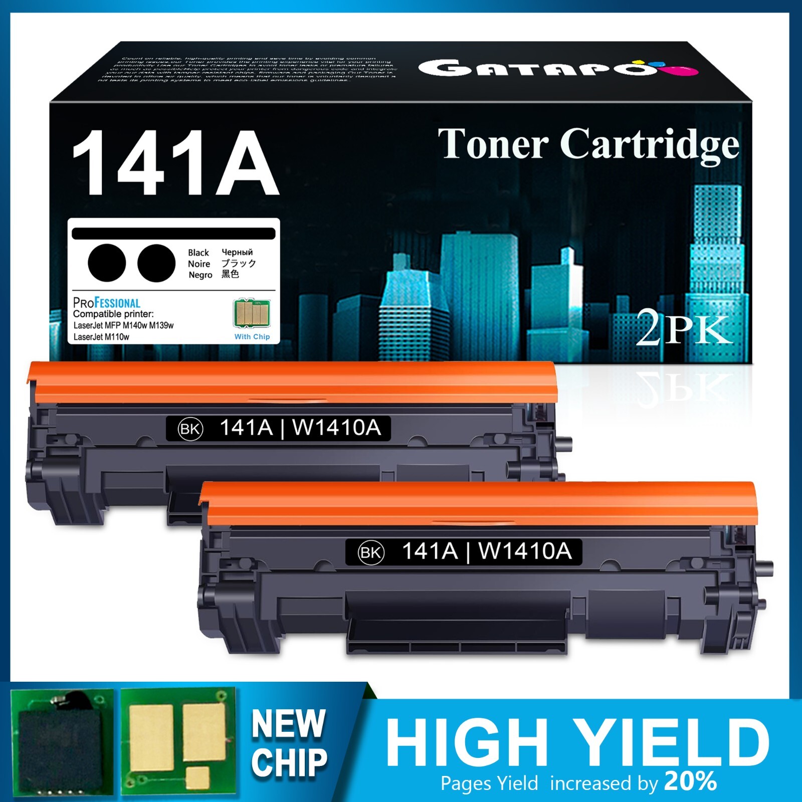 141A Black Toner for HP LaserJet MFP M140w M110w W1410A Replacement, 2PK