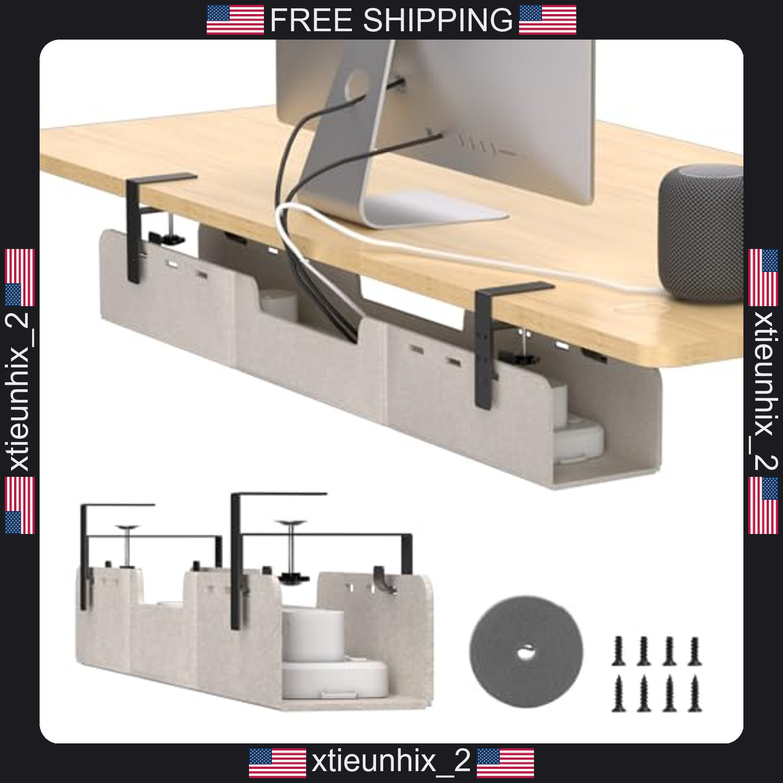 Desk Cable Management Tray 31.5 Inch Under Desk Cord Organizer Beige