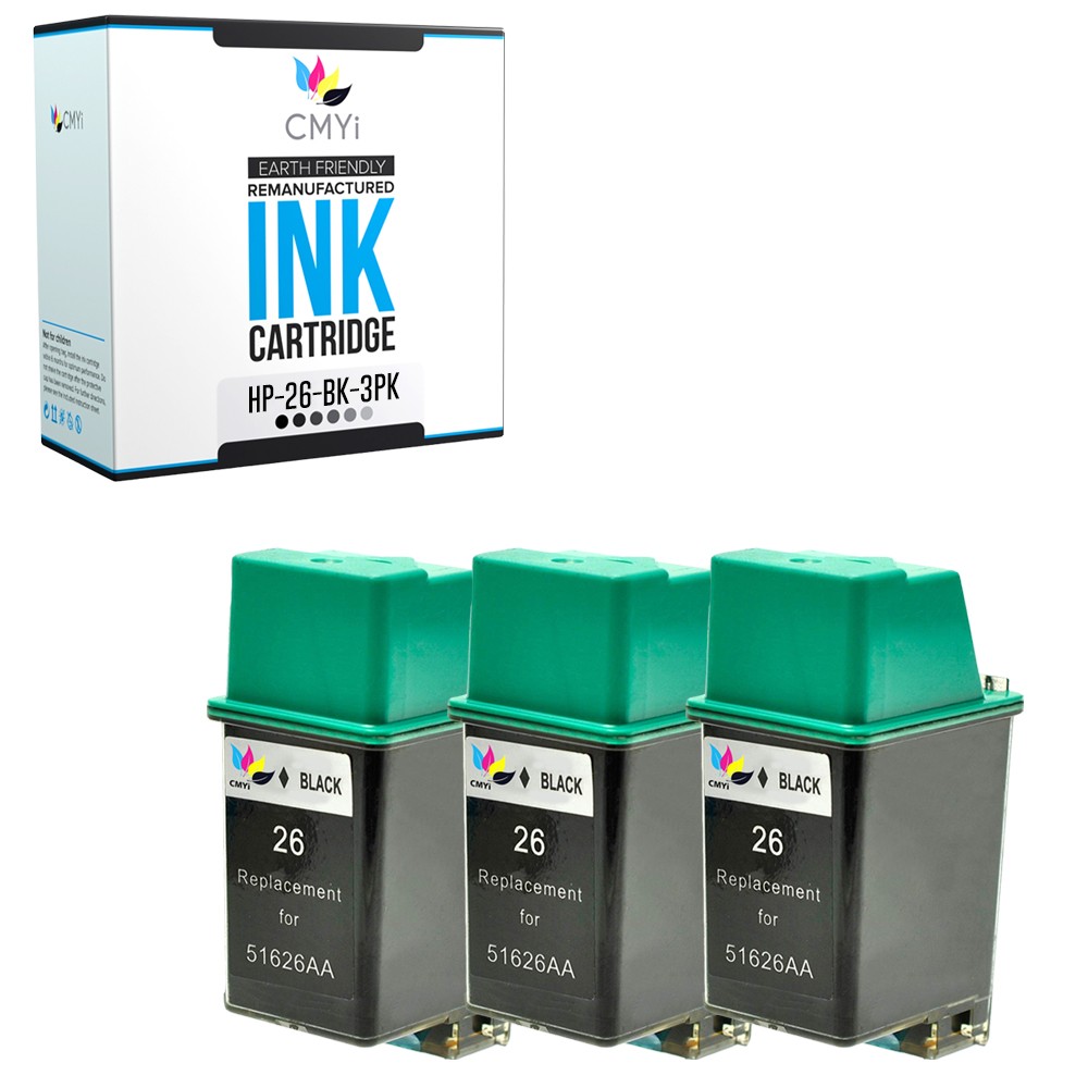 CMYi 3PK Compatible 26 Black Ink Cartridges fits HP OfficeJet 300 330 350