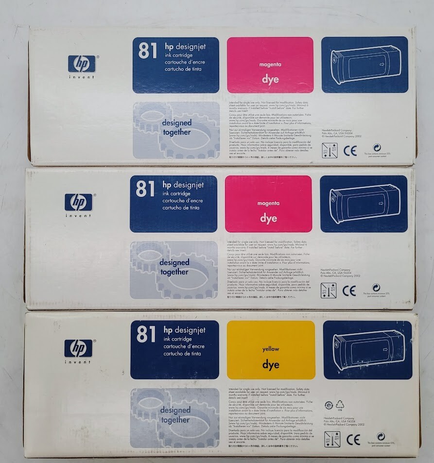 LOT OF 3 HP INK CARTRIDGE 81 2X MAGENTA C4932C / 1X YELLOW C4933A - Expired
