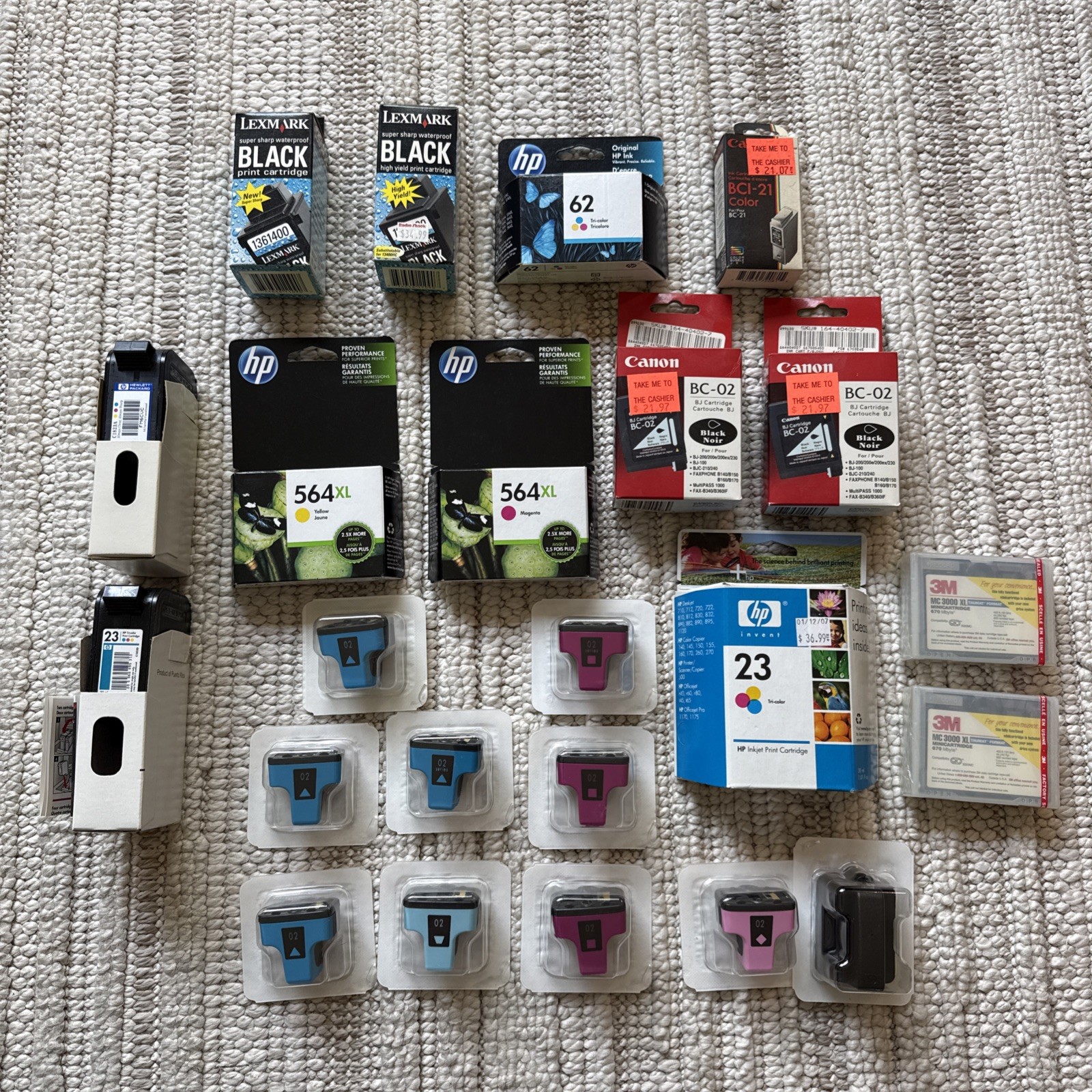 23 Mixed Lot Of Printer Ink Cartridges Various Colors HP Canon Lexmark 3M New