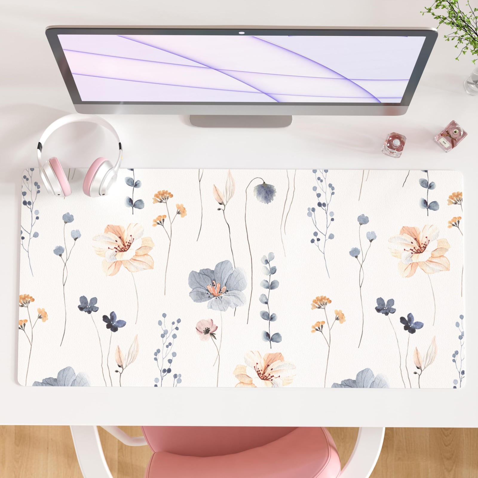 QIYI PU Leather Large Mouse Pad, Waterproof Desk Mat, 31.5" x 15.7", Sprigs