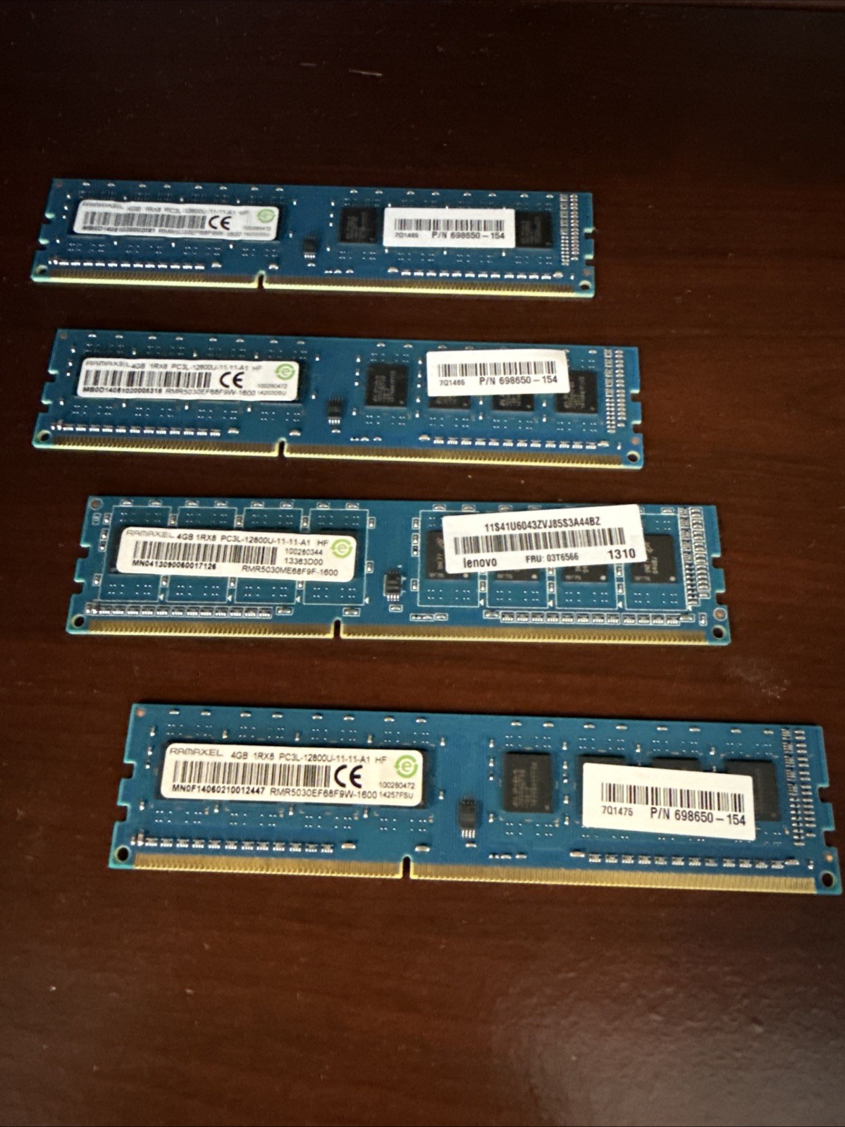 Ramaxel 4GB 1Rx8 PC3L-12800U-11-13-A1 DDR3 Desktop RAM (Lot of 4)