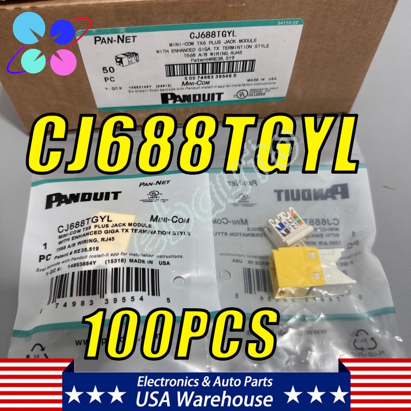 (100-PACK) For Panduit CJ688TGYL-24 Cat6 Mini-Com Jack Module, Yellow