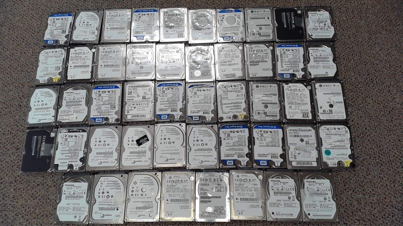 Lot of 48 250GB 2.5" SATA Laptop Hard Drives Various Brands and Speeds