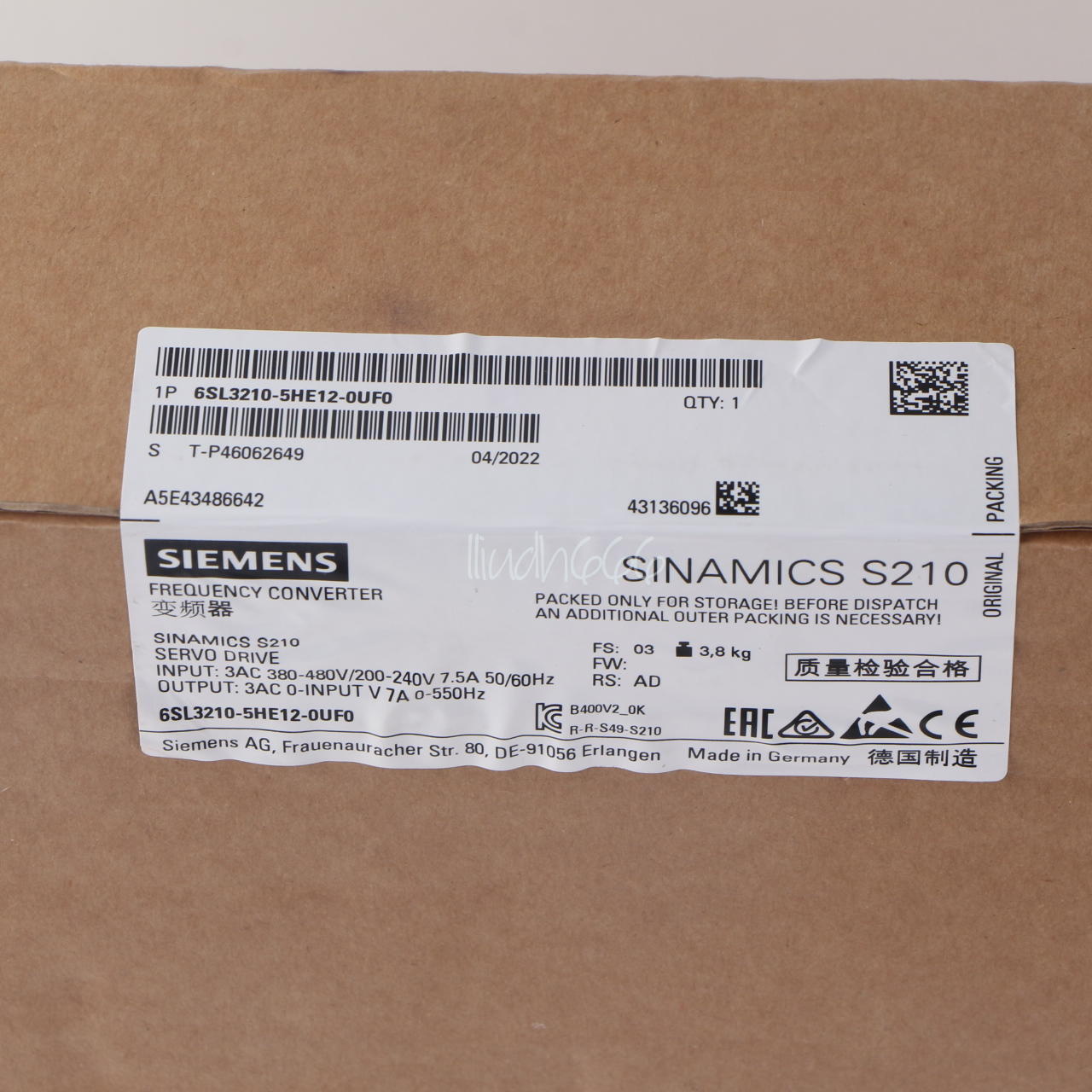 1PC New Siemens SINAMICS S210 6SL3210-5HE12-0UF0 fedex or DHL