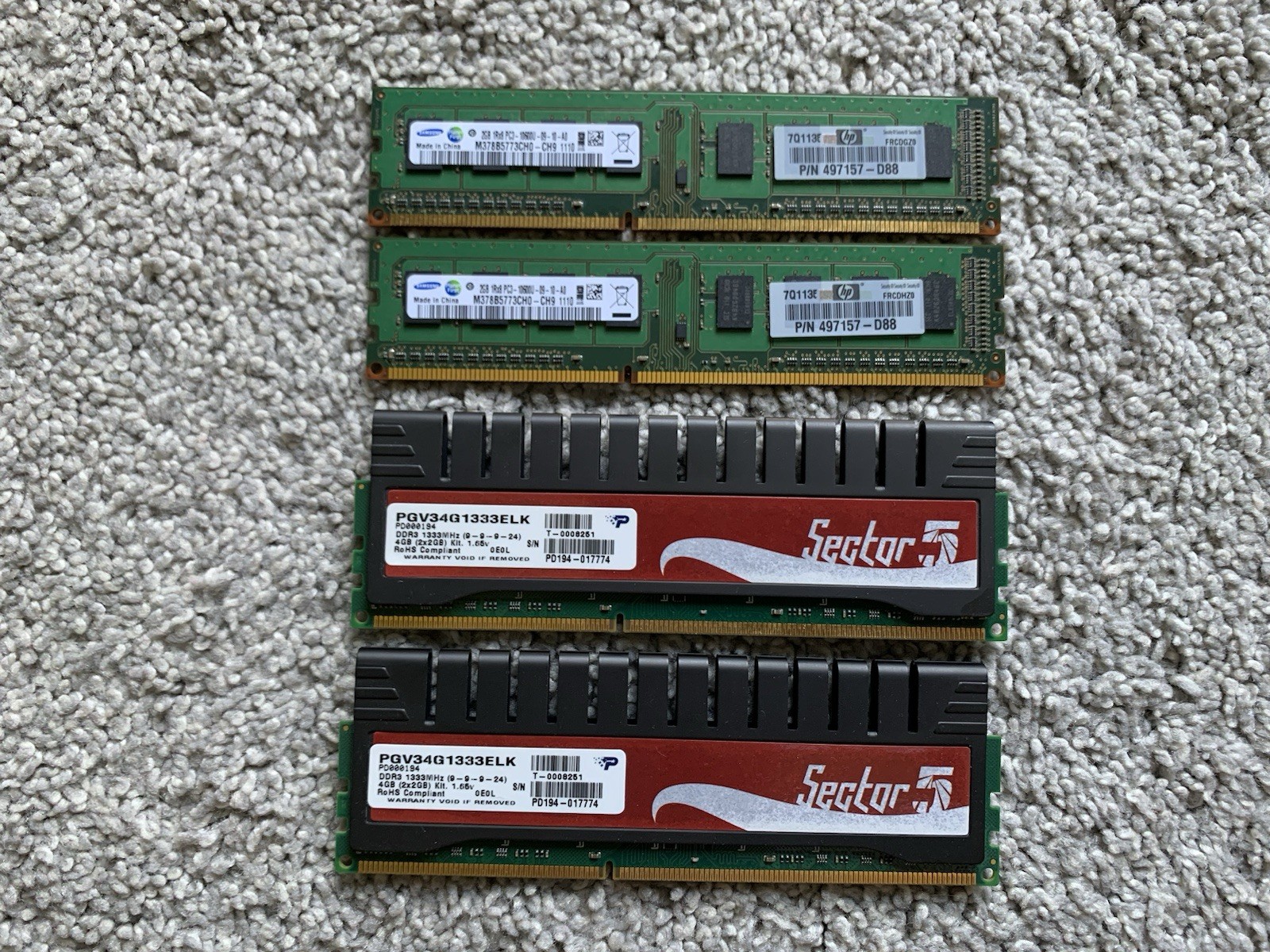 Patriot Sector 5 4GB (2x2GB) DDR3-1333 PC3-10666 PGV34G1333ELK Samsung 4GB 2x2GB
