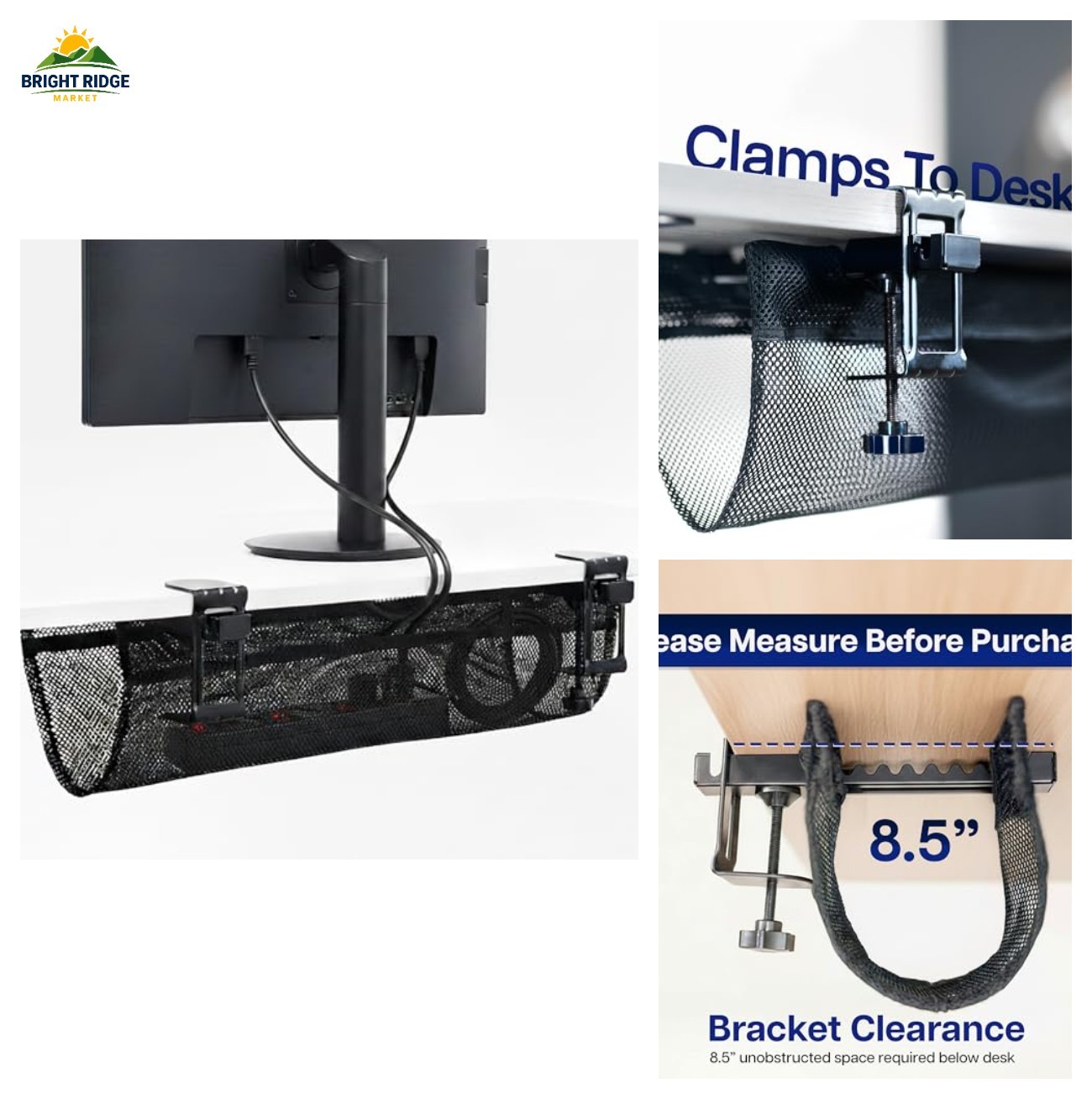 VIVO Black Clamp-on 24 in Mesh Net Cable Management Holder, DESK-AC24MH